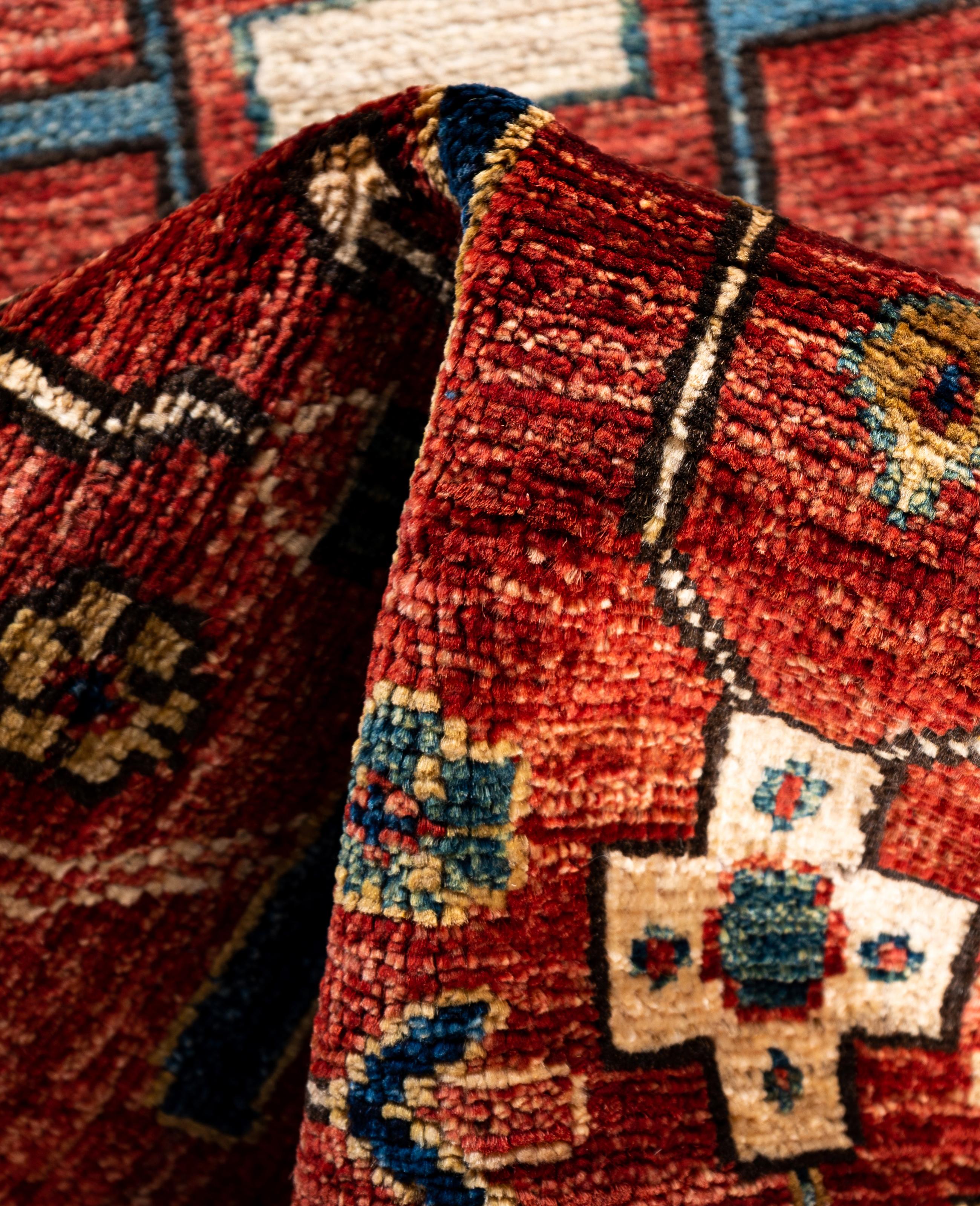 Laine Tapis traditionnel tribal Serapi rouge noué à la main 2' 8
