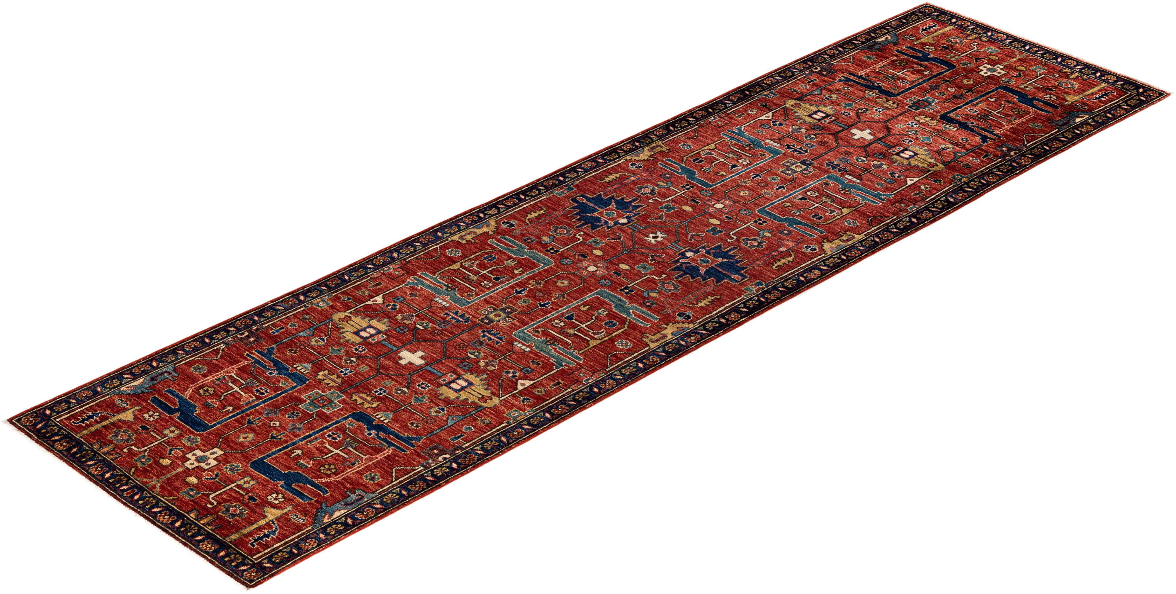 Tapis traditionnel tribal Serapi rouge noué à la main 2' 8