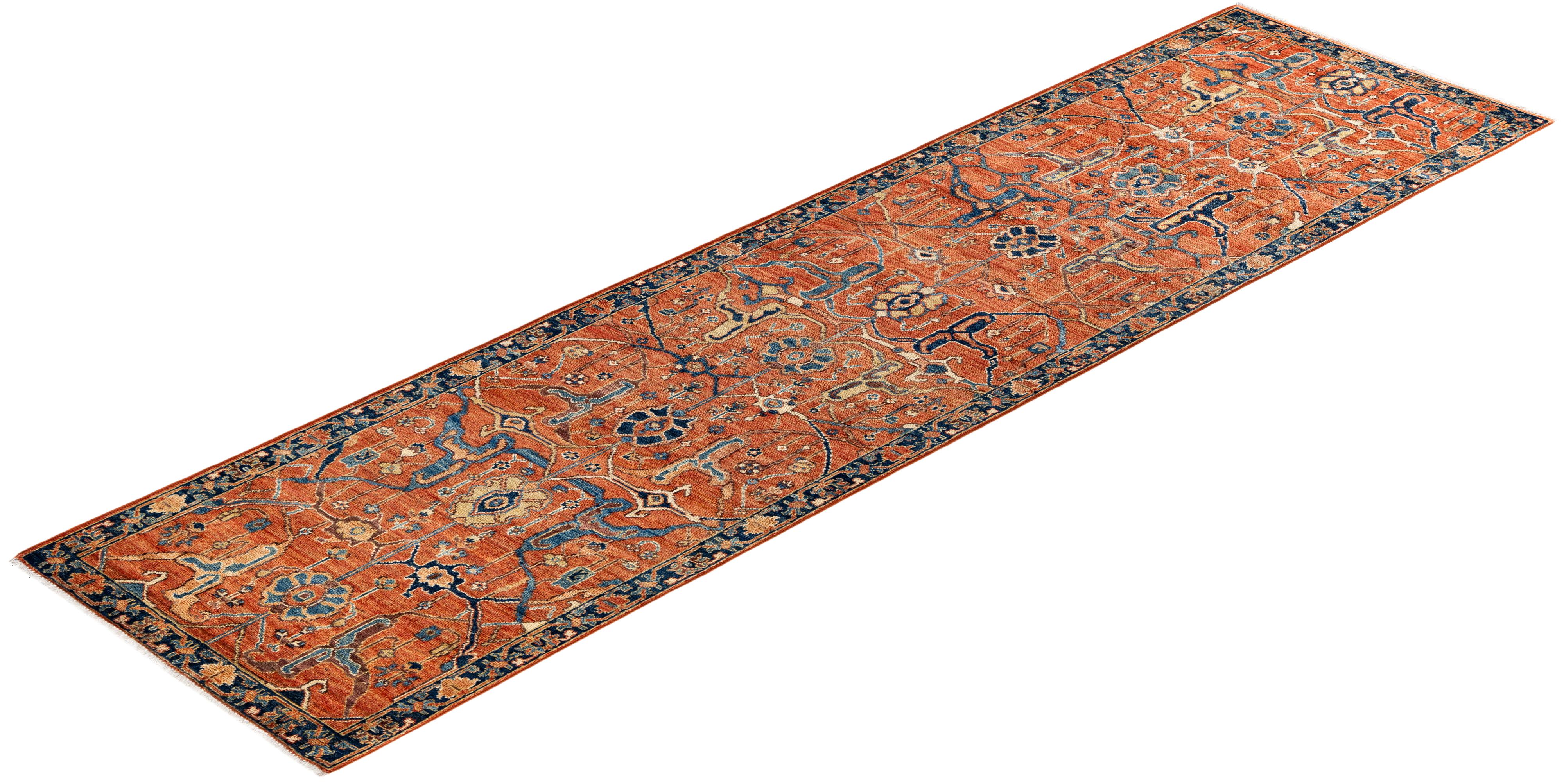 Tapis traditionnel tribal Serapi rouge noué à la main 2' 8