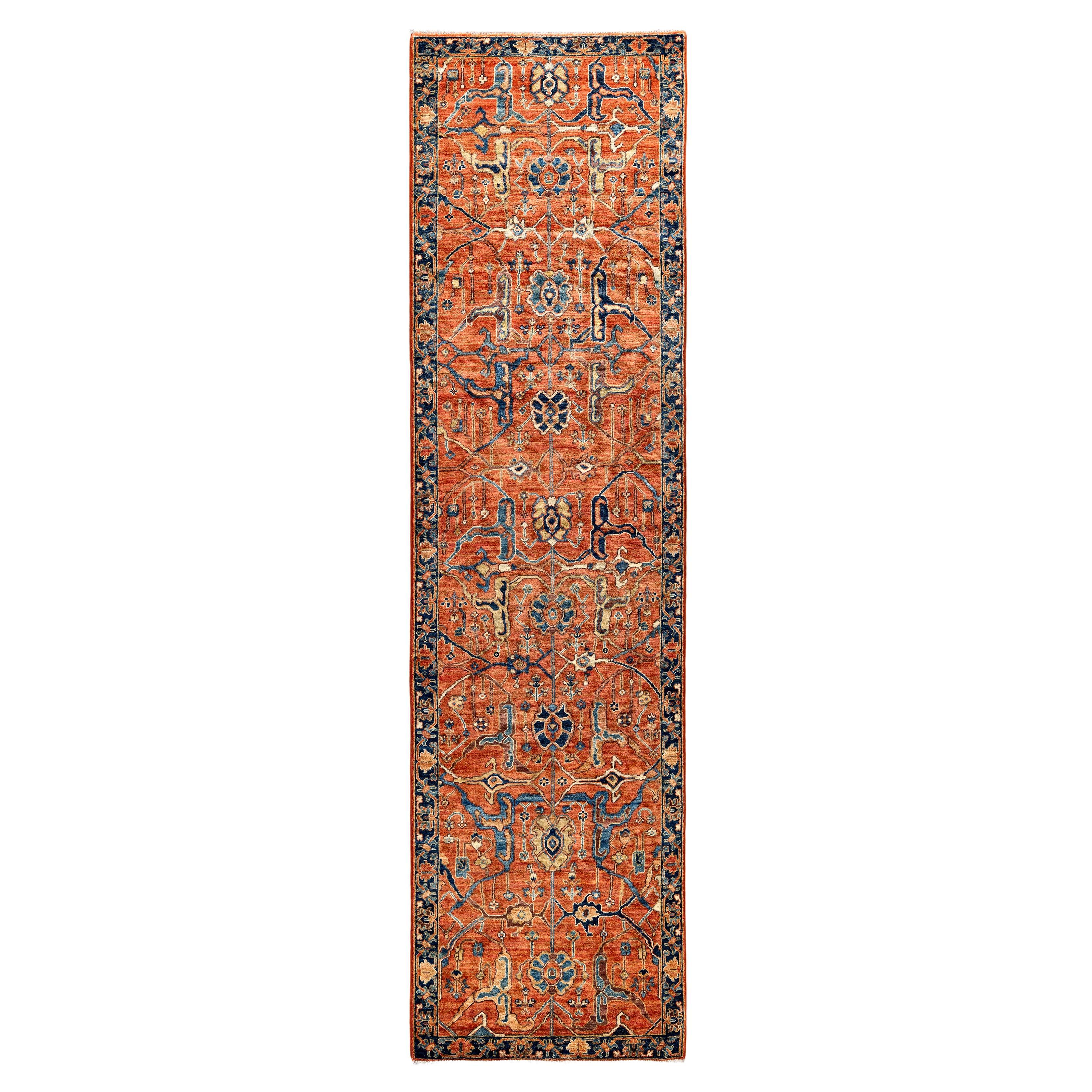 Tapis traditionnel tribal Serapi rouge noué à la main 2' 8" x 9' 10"