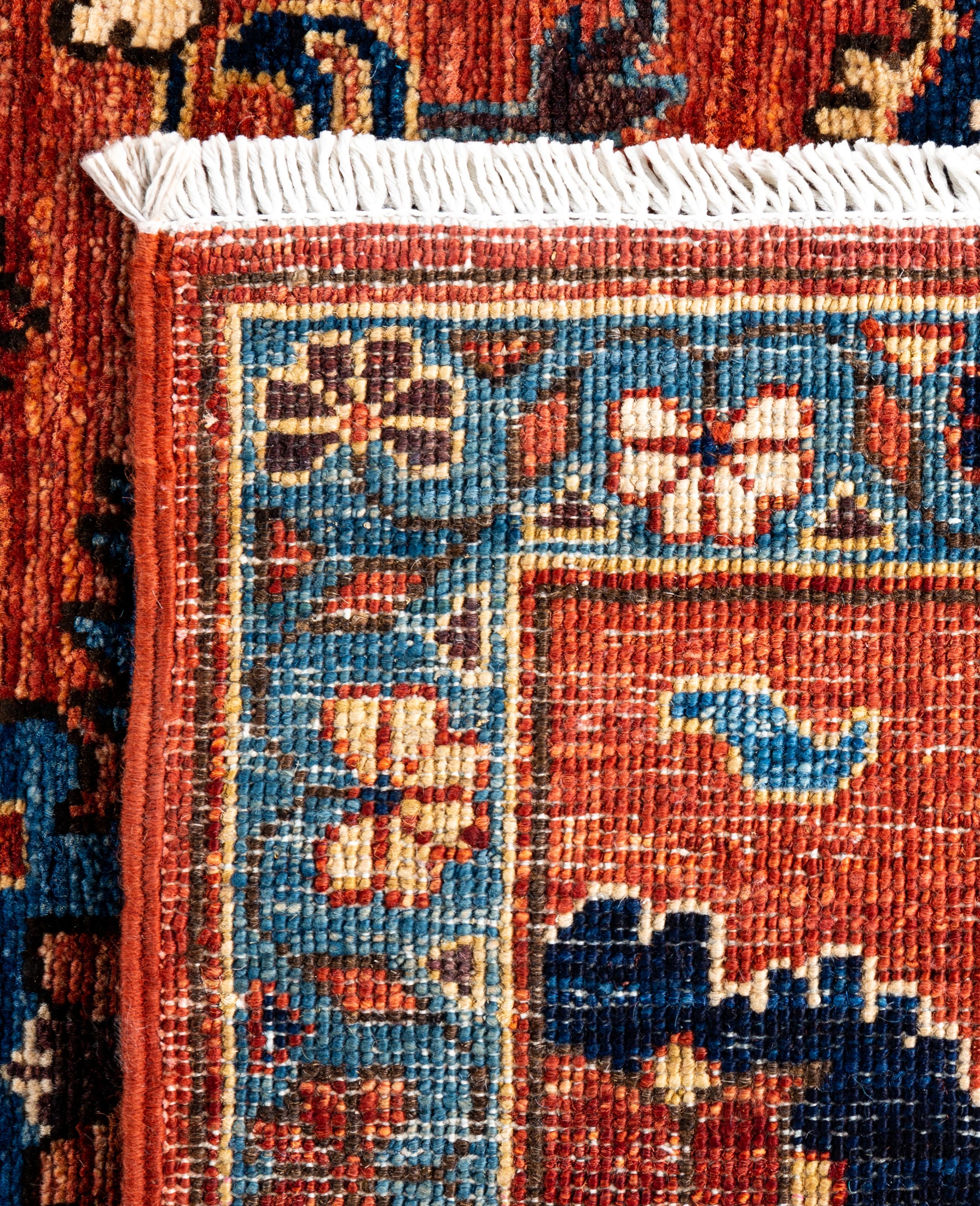 Tapis traditionnel tribal Serapi rouge noué à la main 2' 8