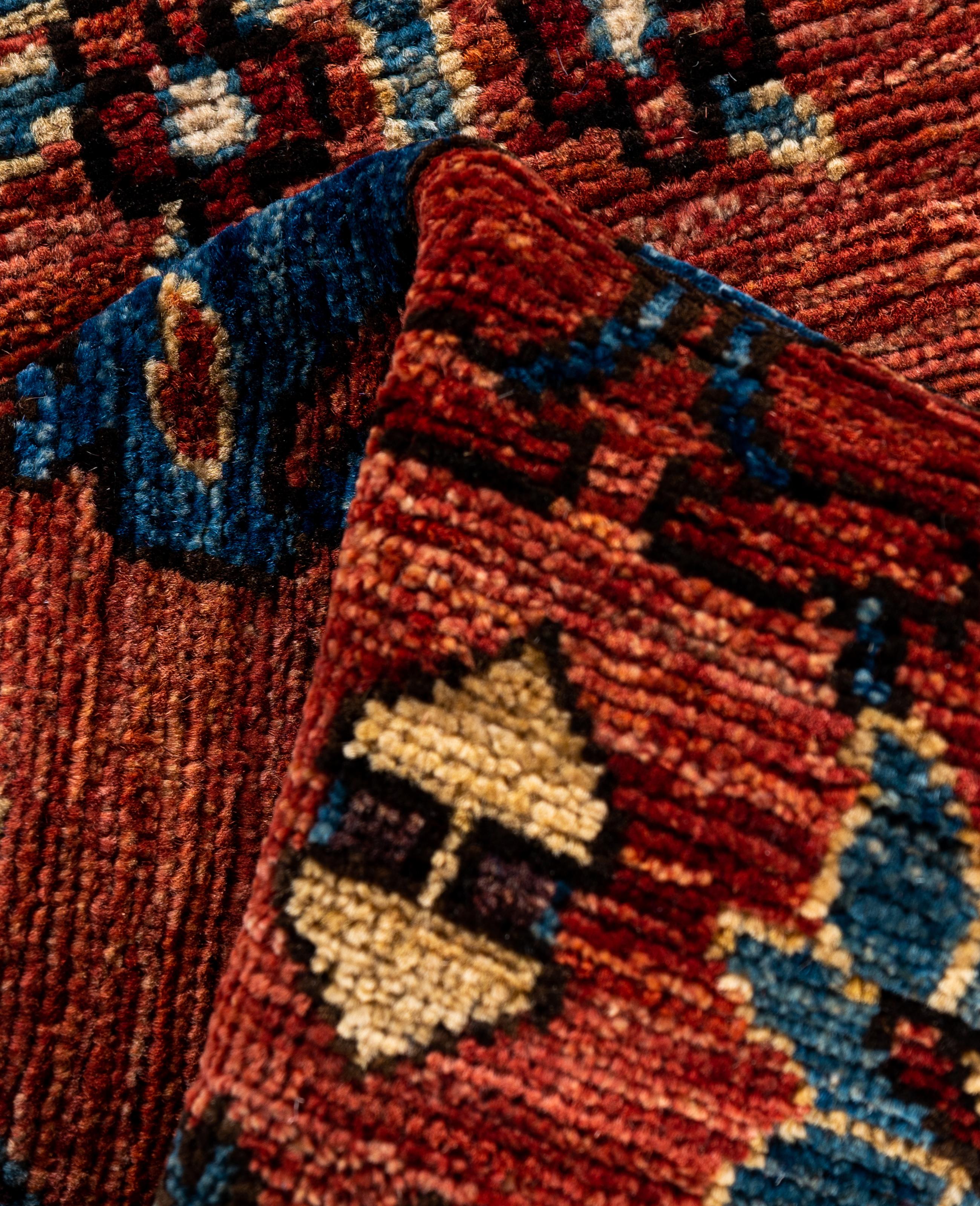 Laine Tapis traditionnel tribal Serapi rouge noué à la main 2' 8