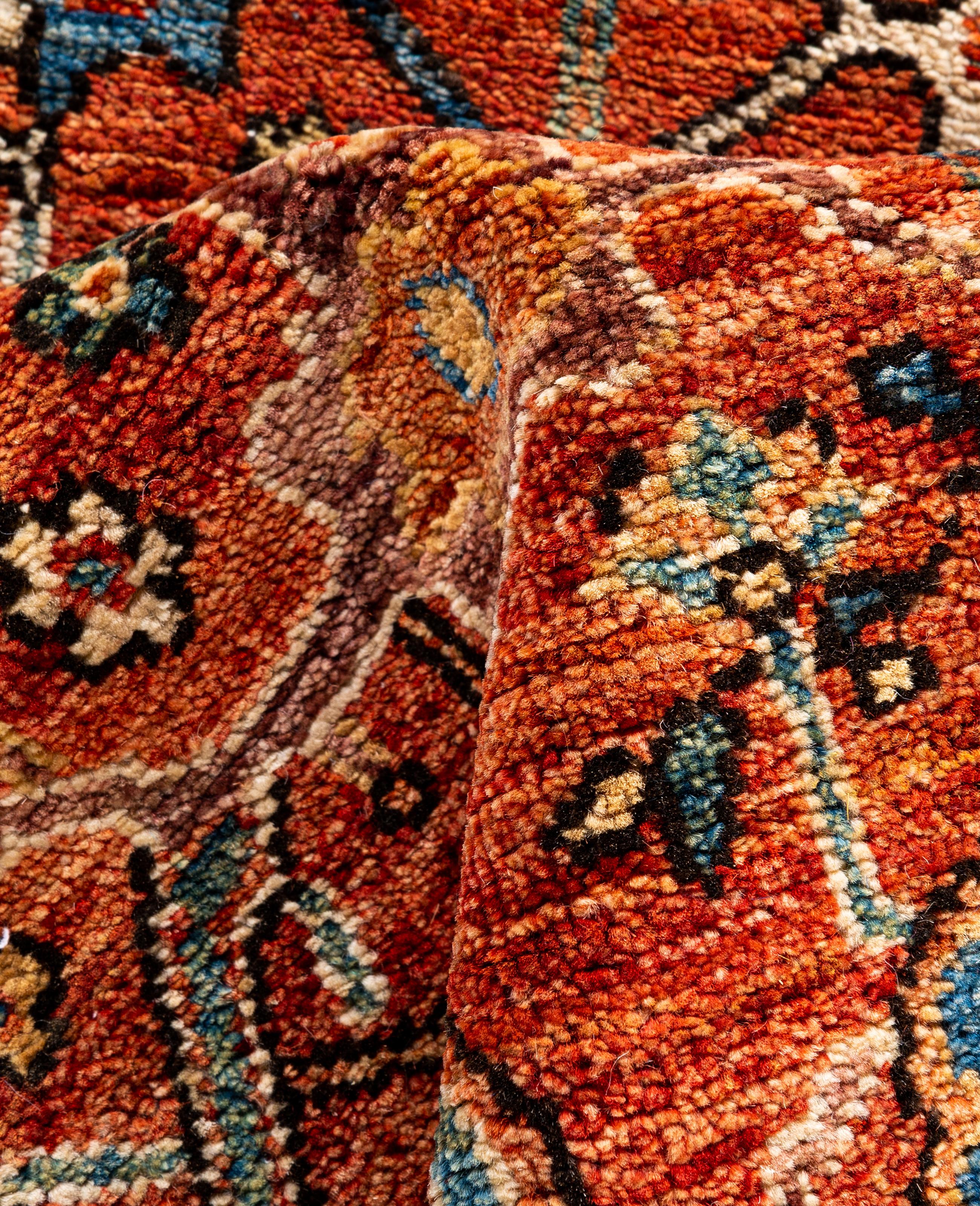 Alfombra Tribal Tradicional Serapi de Lana Anudada a Mano Roja 2' 8