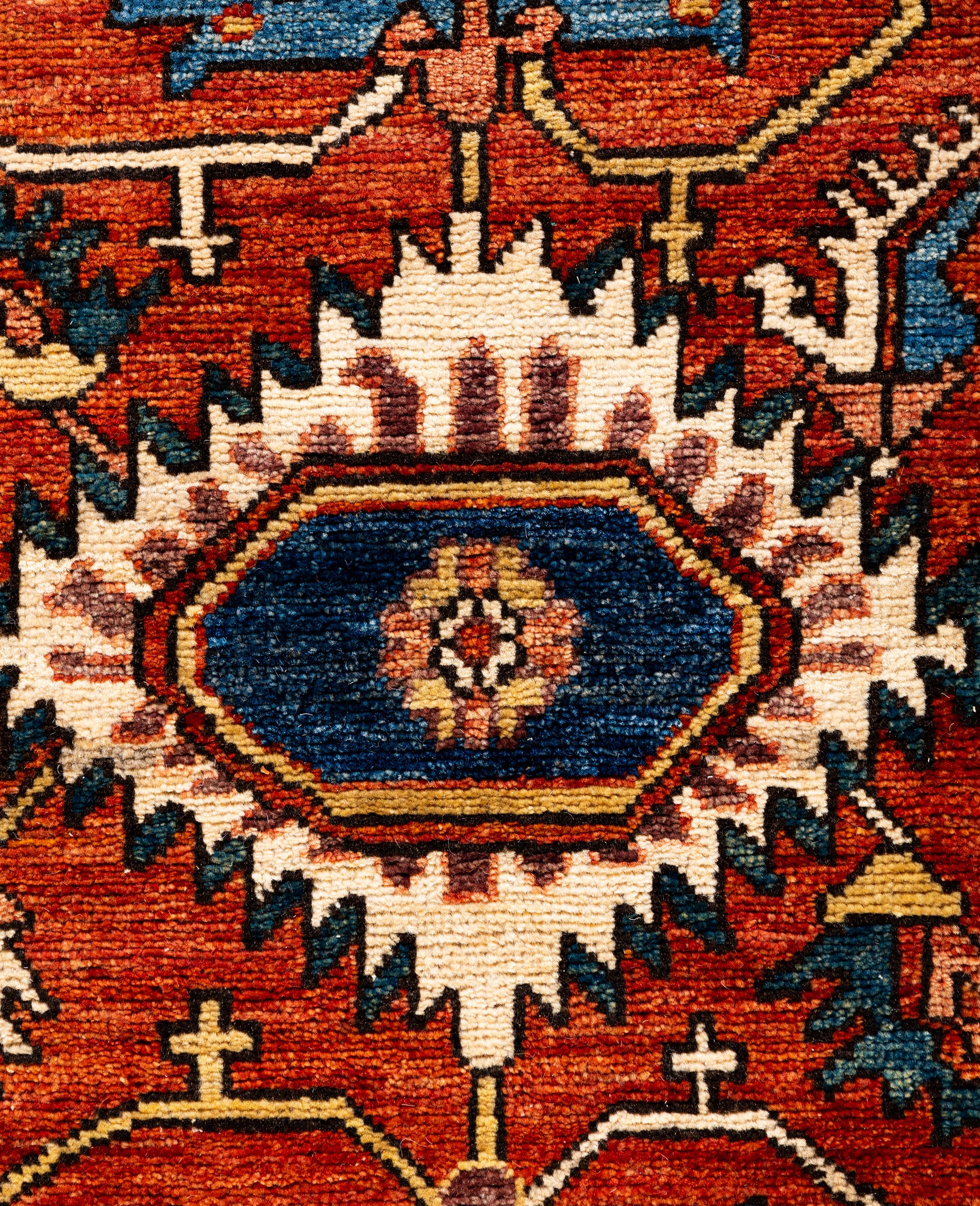 Alfombra Tribal Tradicional Serapi de Lana Anudada a Mano Roja 2' 9