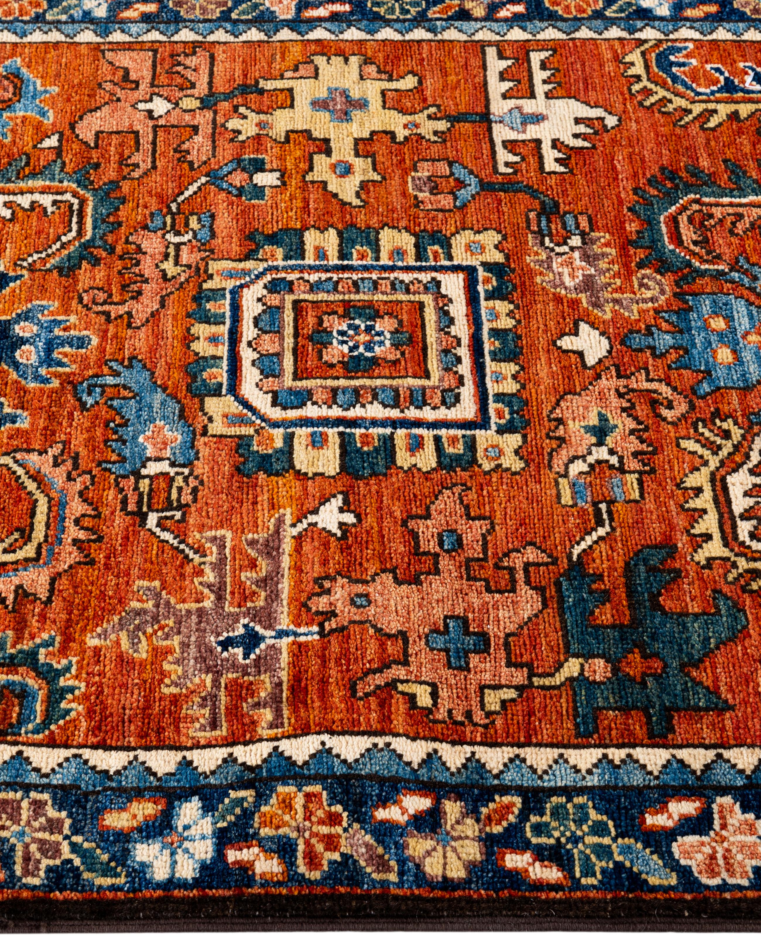 Alfombra Tribal Tradicional Serapi de Lana Anudada a Mano Roja 2' 9