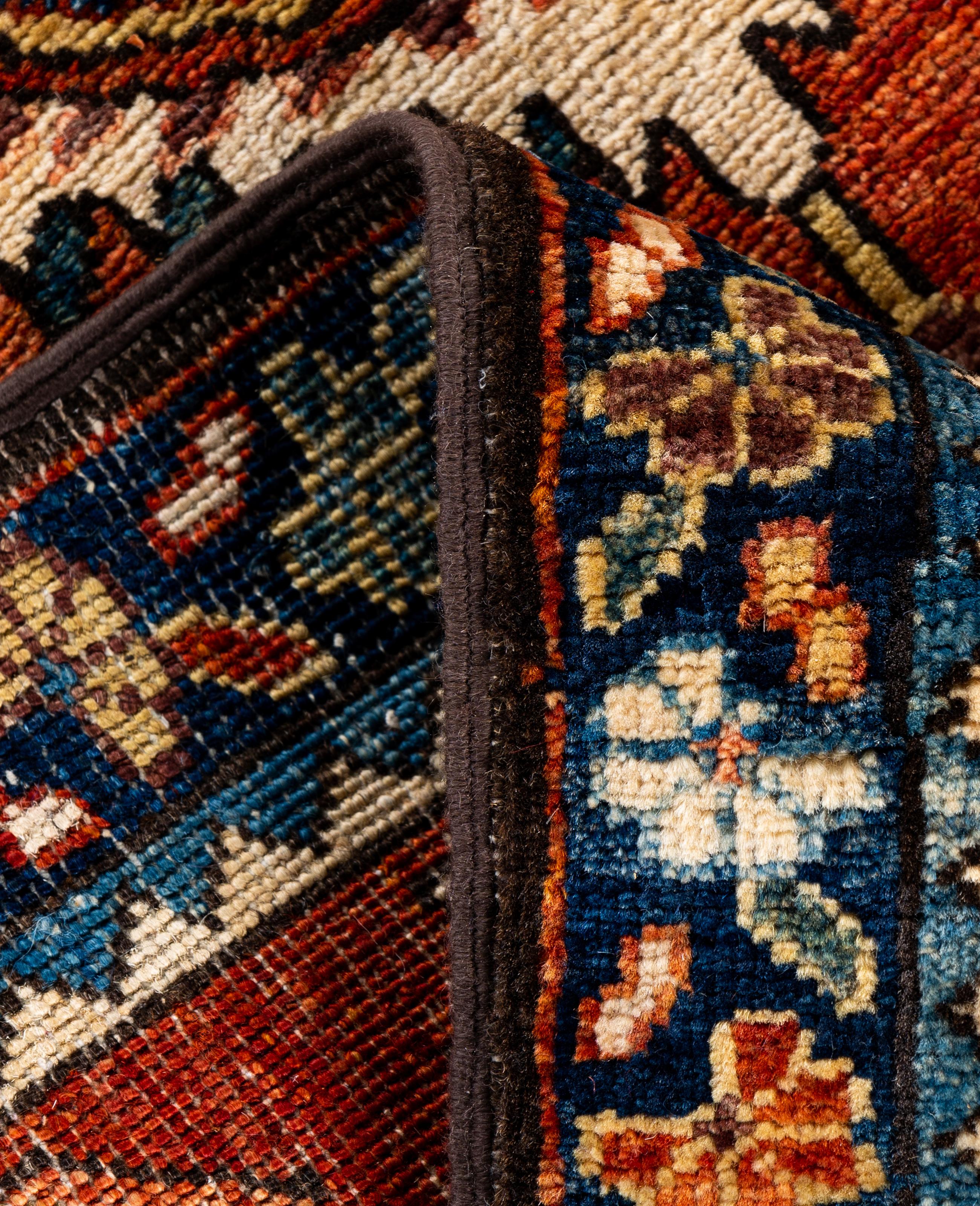 Alfombra Tribal Tradicional Serapi de Lana Anudada a Mano Roja 2' 9