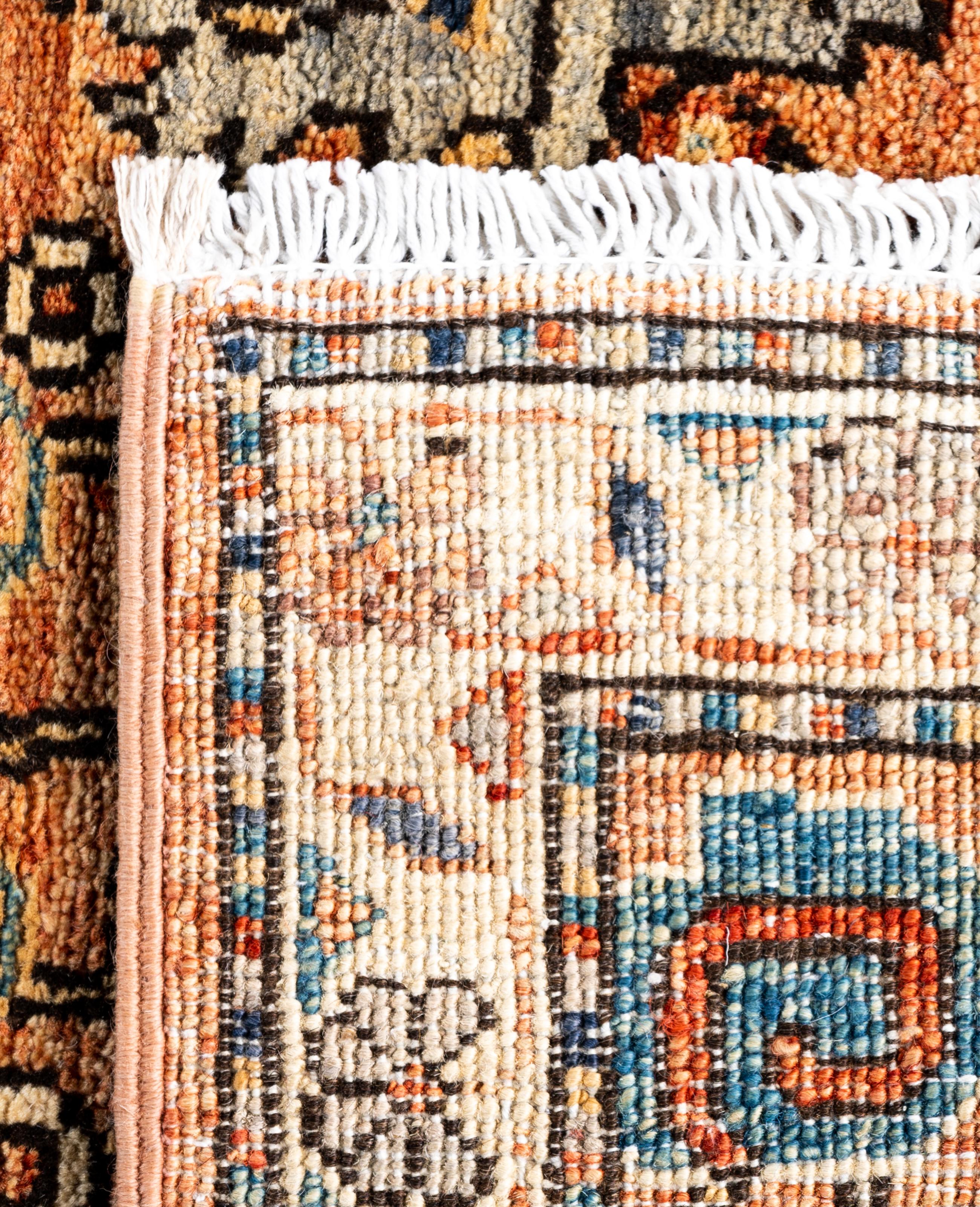 Tapis traditionnel tribal Serapi rouge noué à la main 2' 9