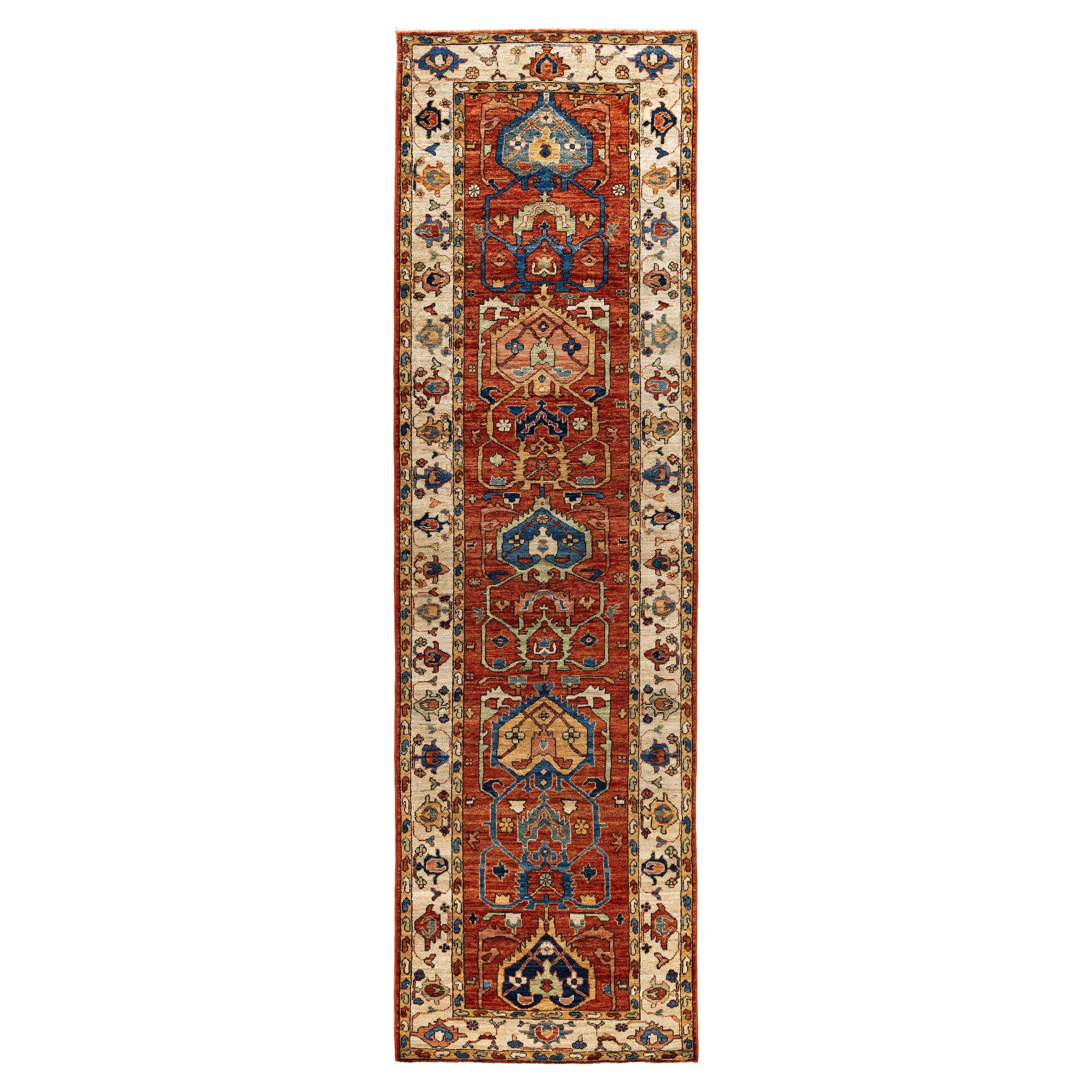Traditional Tribal Serapi Wool Hand Knotted Red Area Rug 2' 9" x 9' 8"