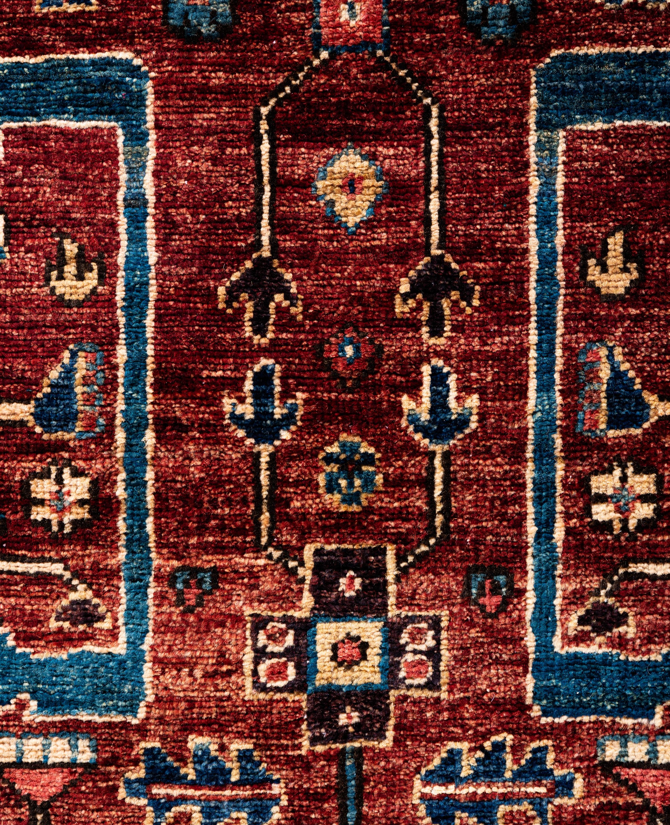 Pakistanais Tapis traditionnel tribal Serapi rouge noué à la main 2' 9