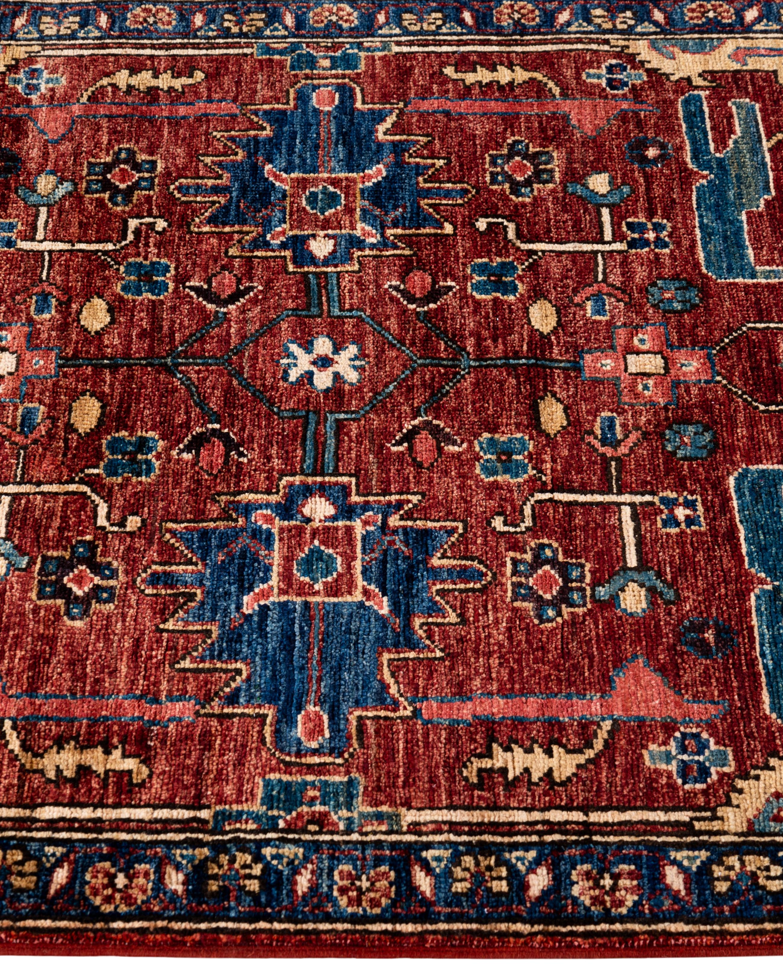 Noué à la main Tapis traditionnel tribal Serapi rouge noué à la main 2' 9