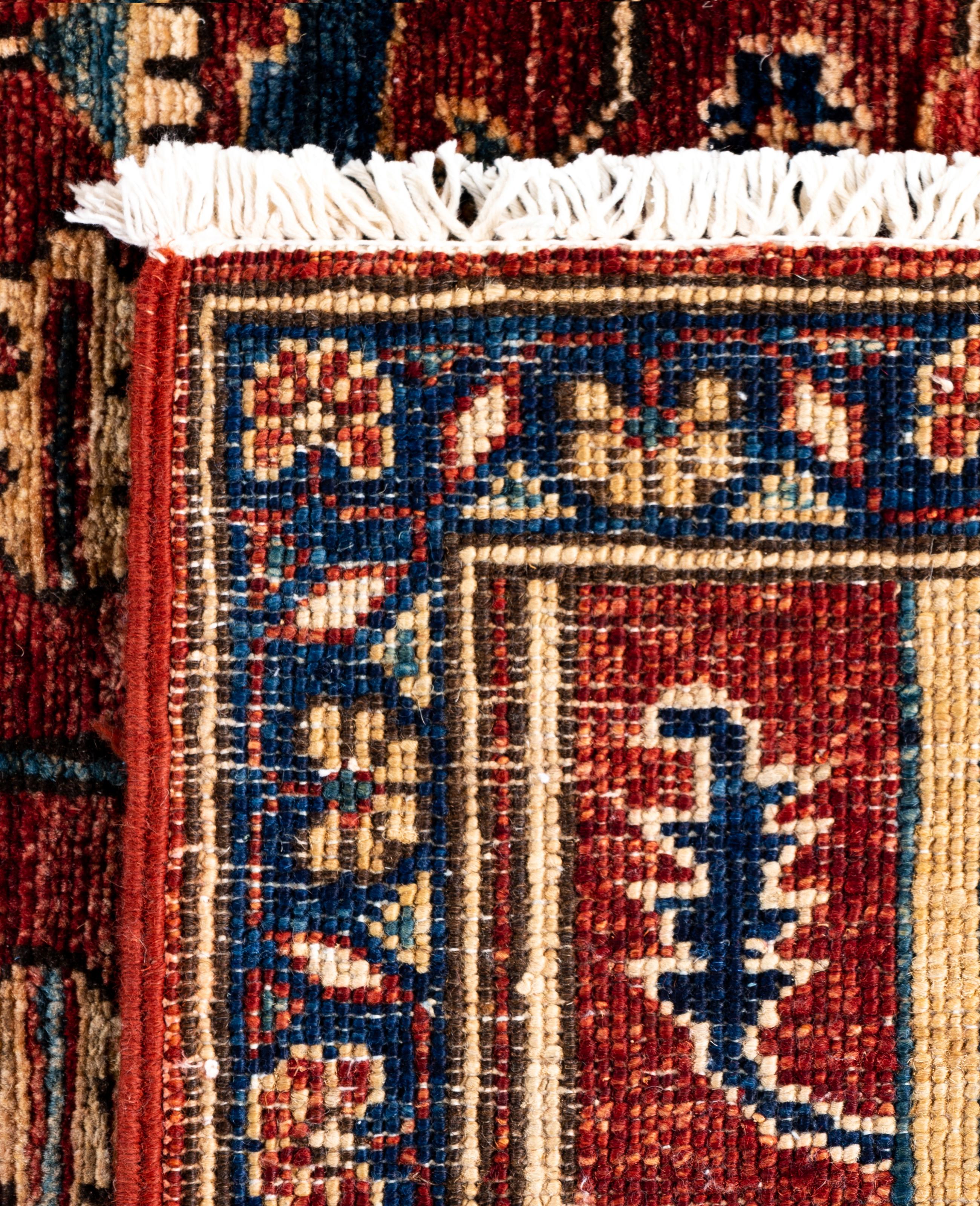Tapis traditionnel tribal Serapi rouge noué à la main 2' 9