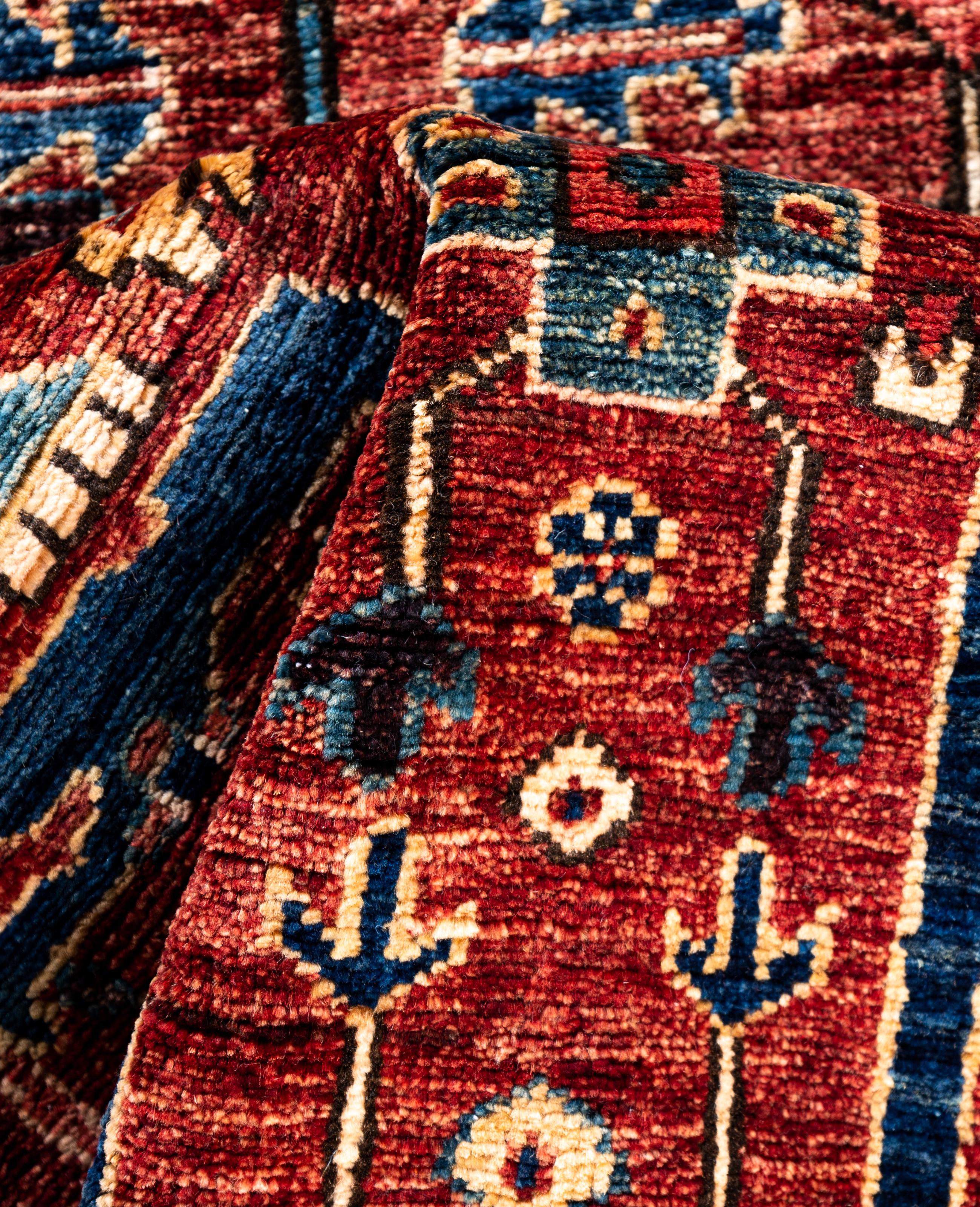 Laine Tapis traditionnel tribal Serapi rouge noué à la main 2' 9