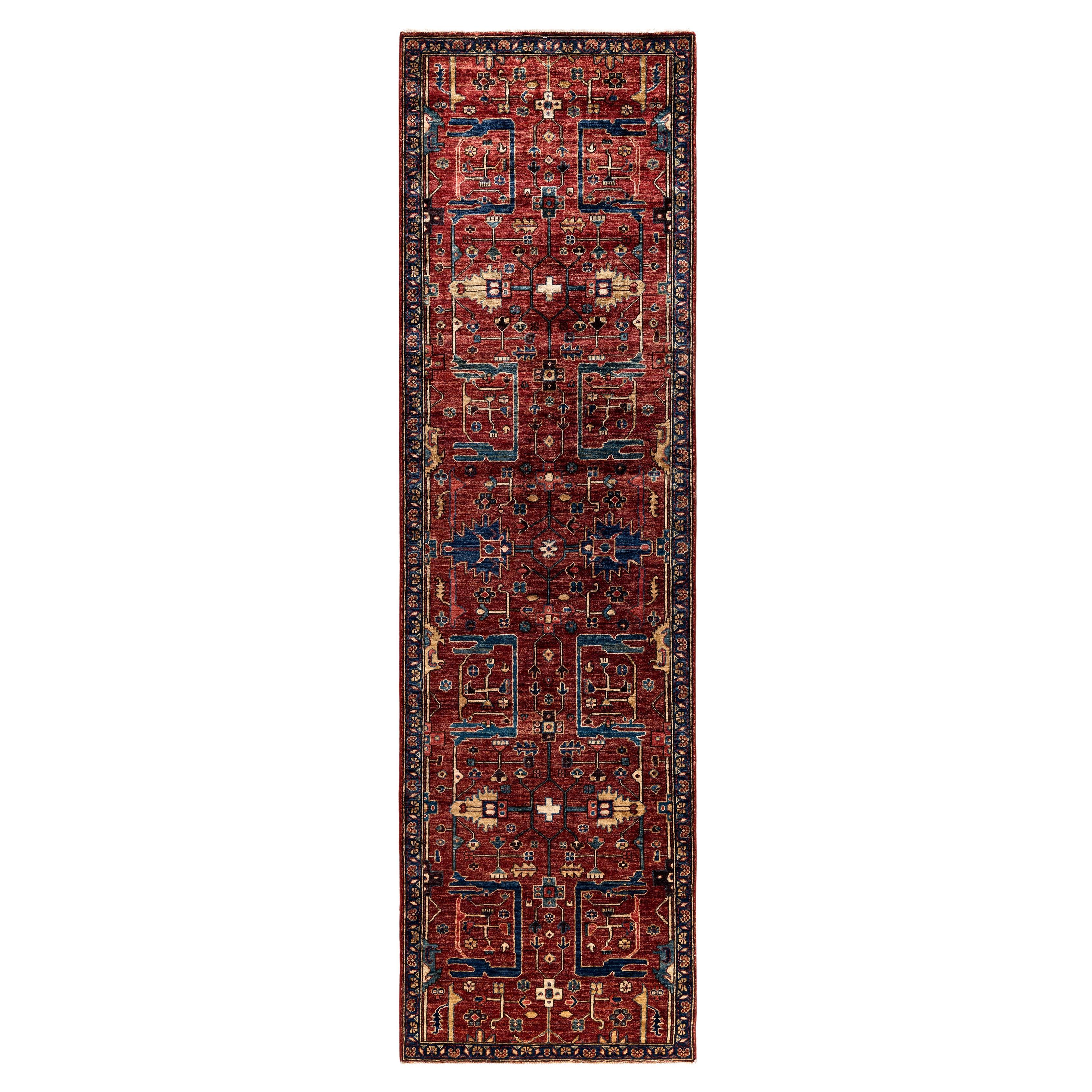 Traditional Tribal Serapi Wool Hand Knotted Red Area Rug 2' 9" x 9' 9"