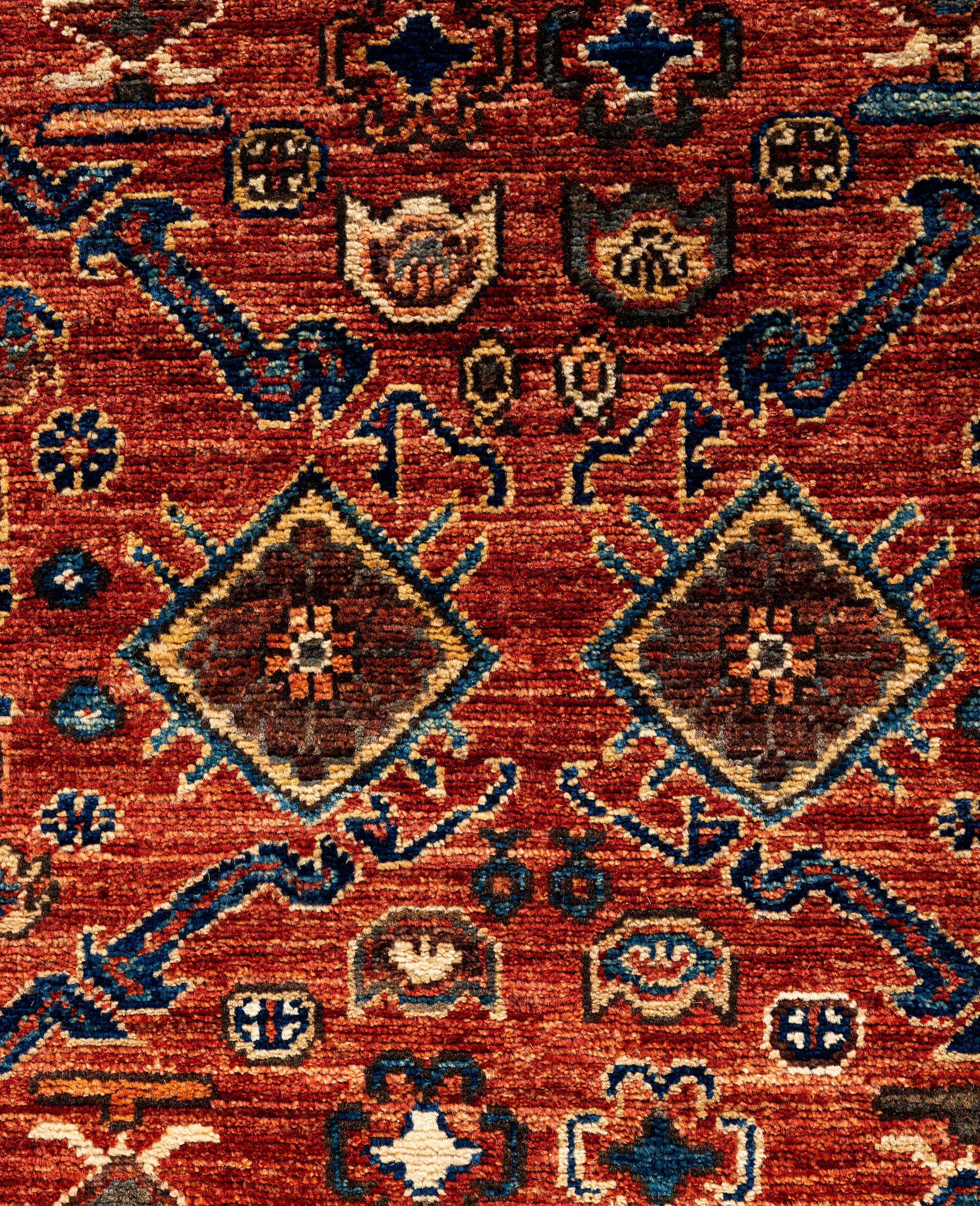 Pakistani Traditional Tribal Serapi Wool Hand Knotted Red Area Rug 3' 1