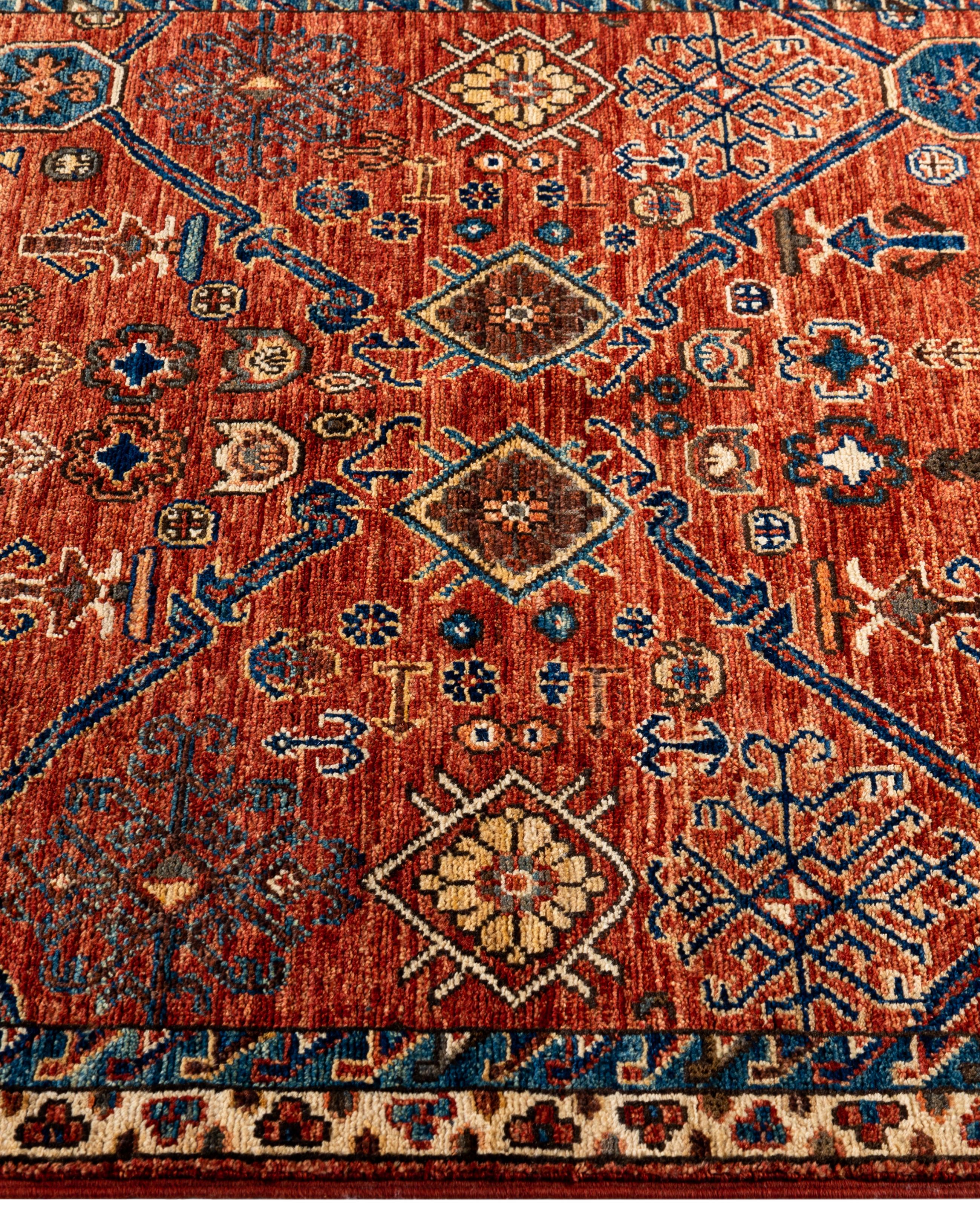 Hand-Knotted Traditional Tribal Serapi Wool Hand Knotted Red Area Rug 3' 1