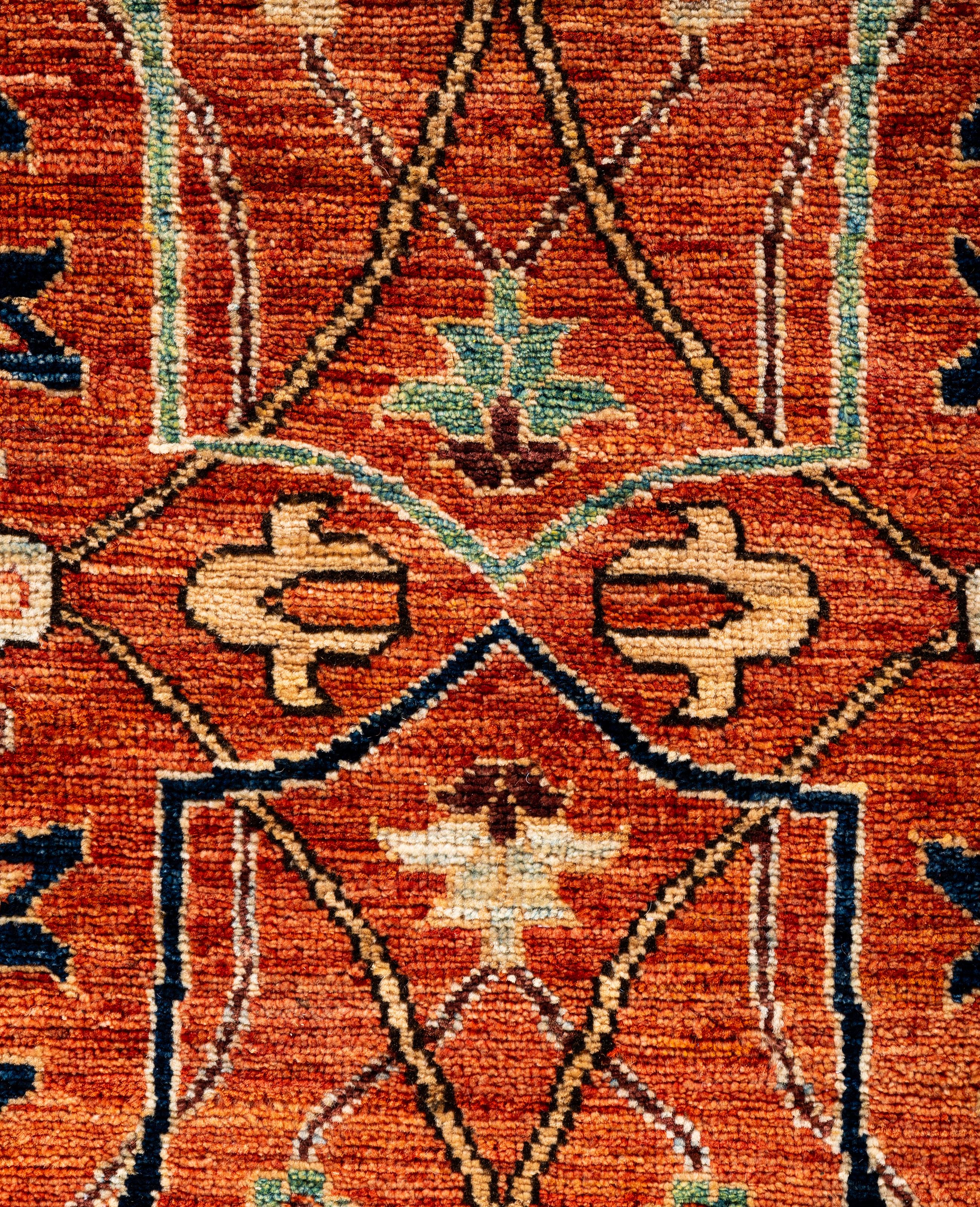 Traditioneller handgeknüpfter roter Serapi-Wollteppich mit Stammesmotiven aus Serapi 3' 1