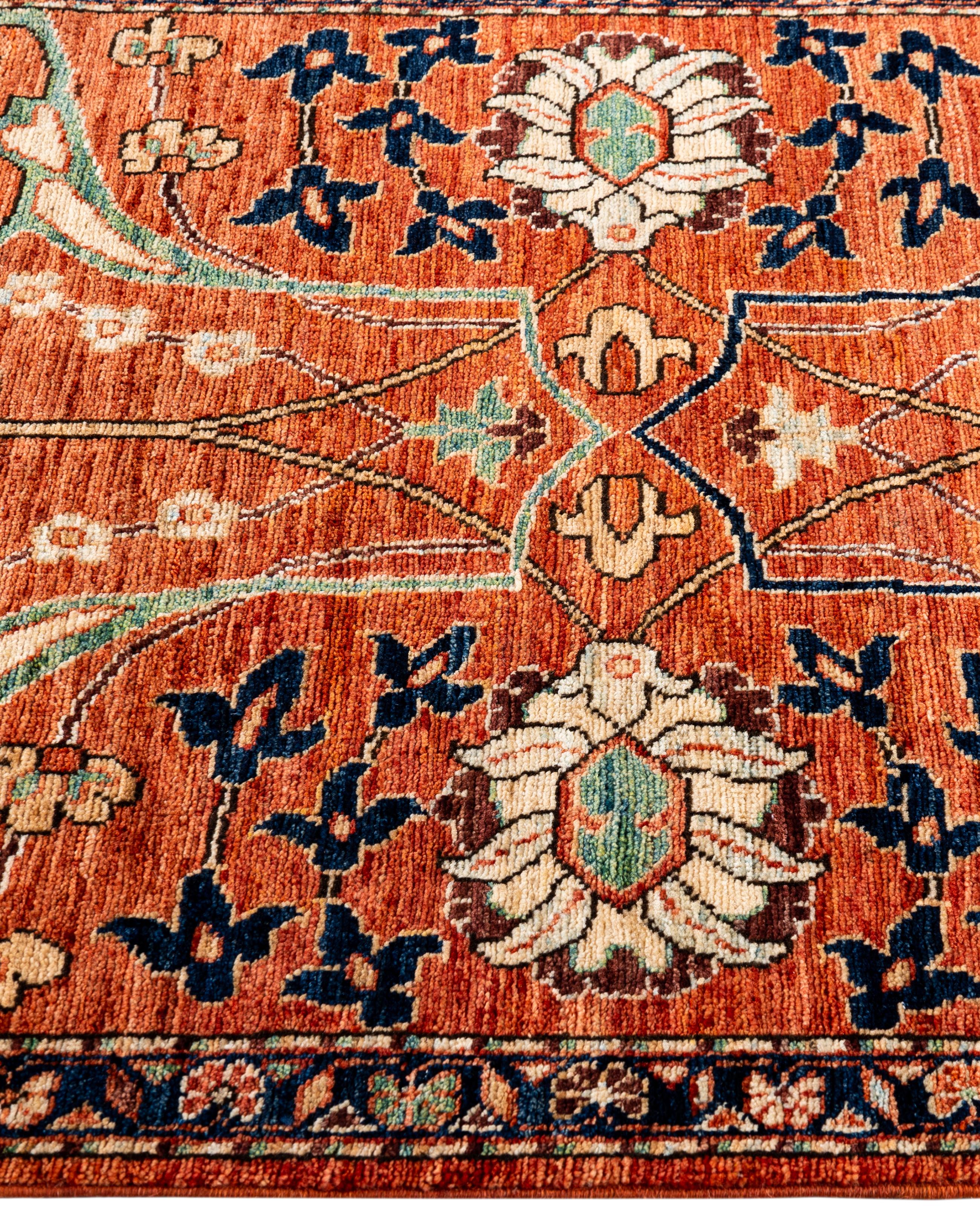Traditioneller handgeknüpfter roter Serapi-Wollteppich mit Stammesmotiven aus Serapi 3' 1