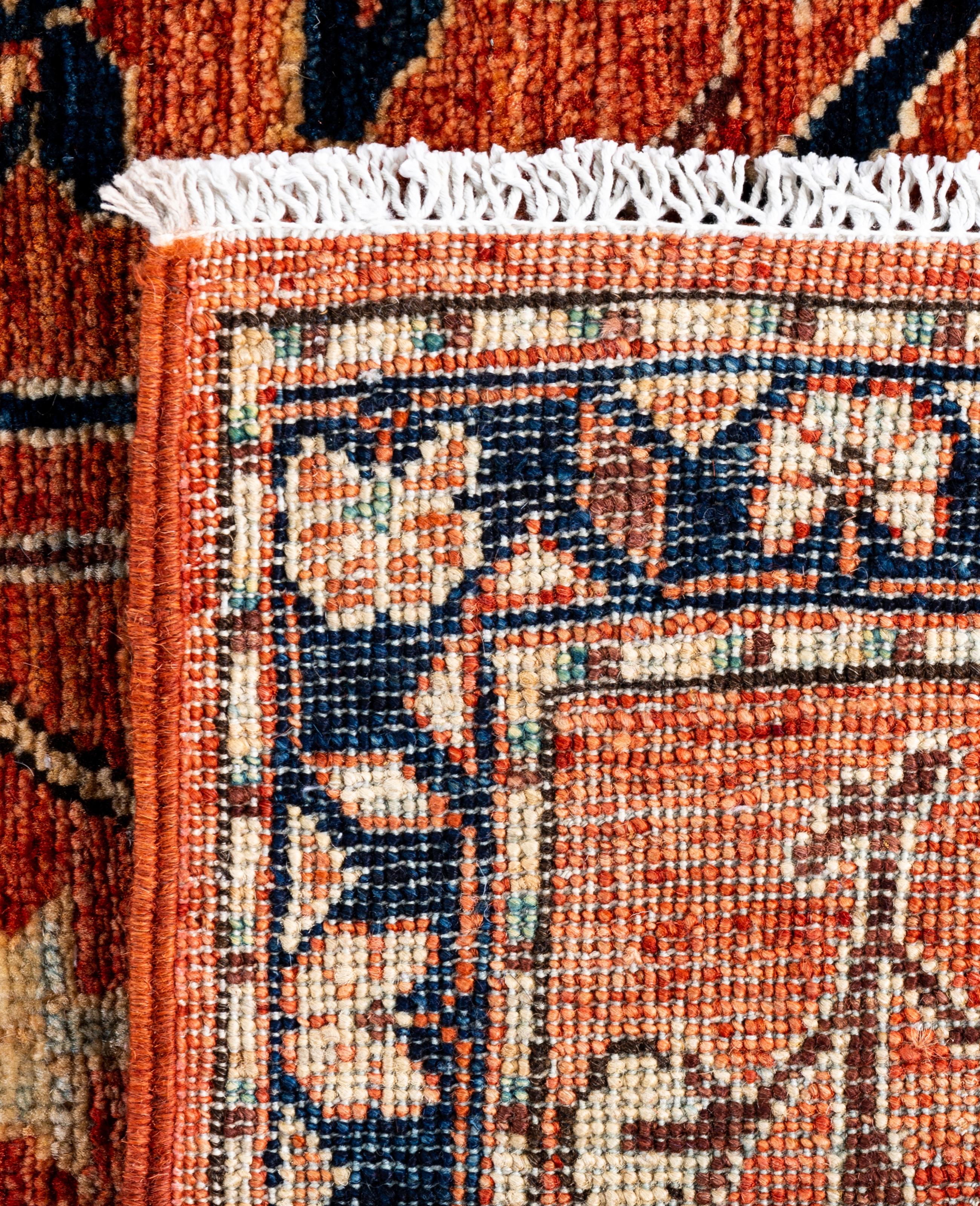 Traditioneller handgeknüpfter roter Serapi-Wollteppich mit Stammesmotiven aus Serapi 3' 1