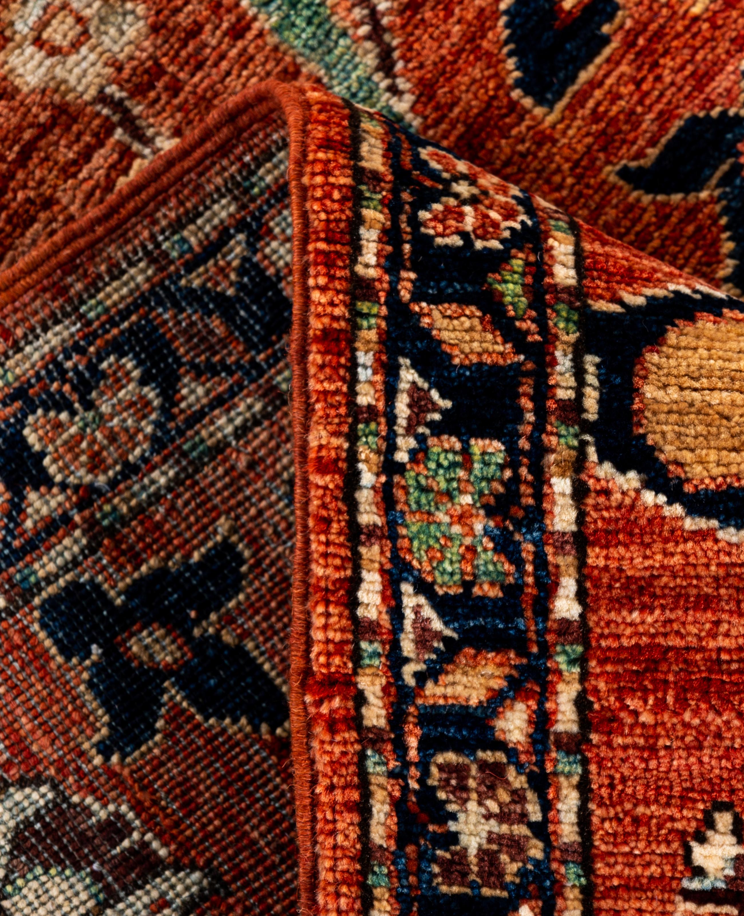 Traditioneller handgeknüpfter roter Serapi-Wollteppich mit Stammesmotiven aus Serapi 3' 1
