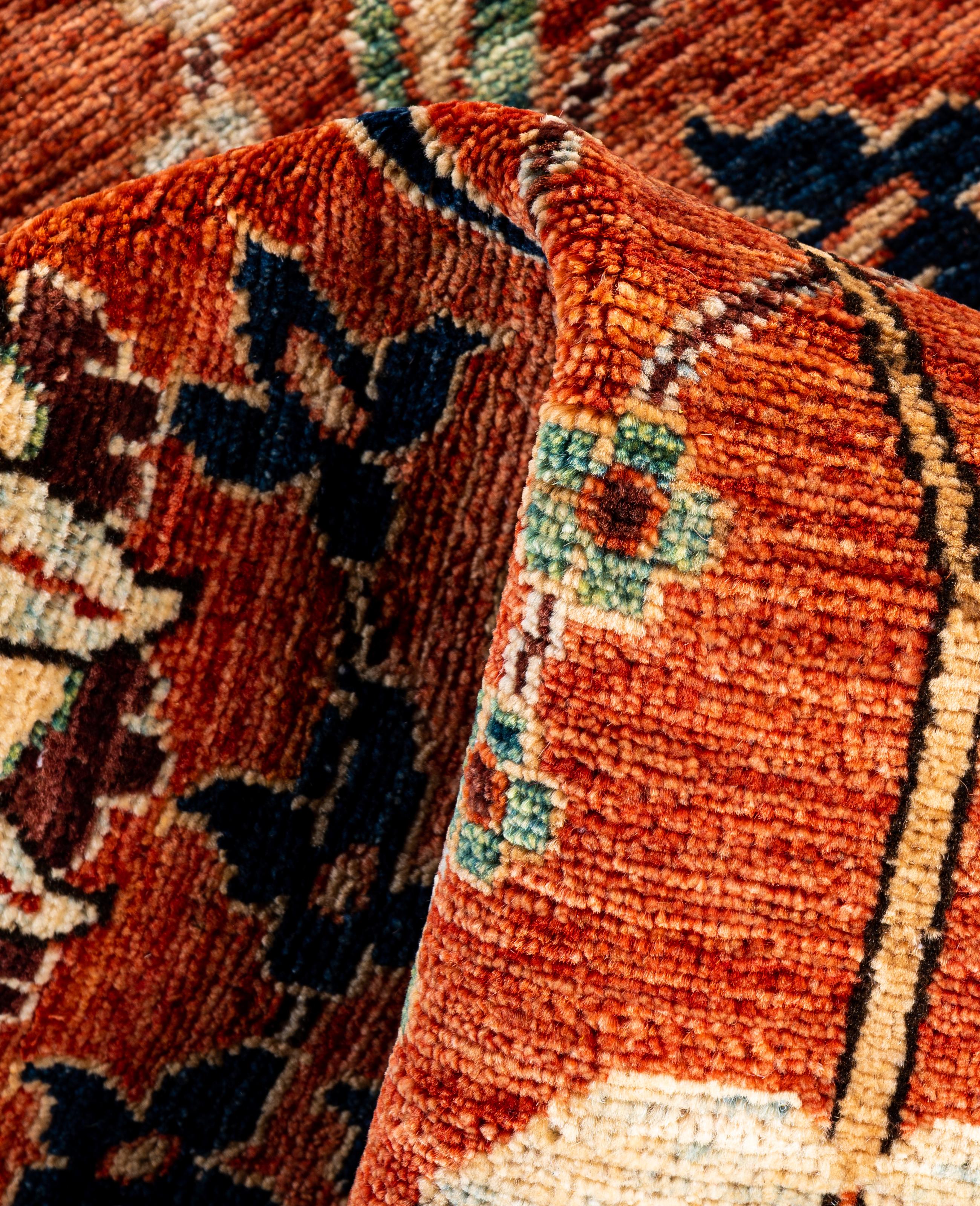 Traditioneller handgeknüpfter roter Serapi-Wollteppich mit Stammesmotiven aus Serapi 3' 1