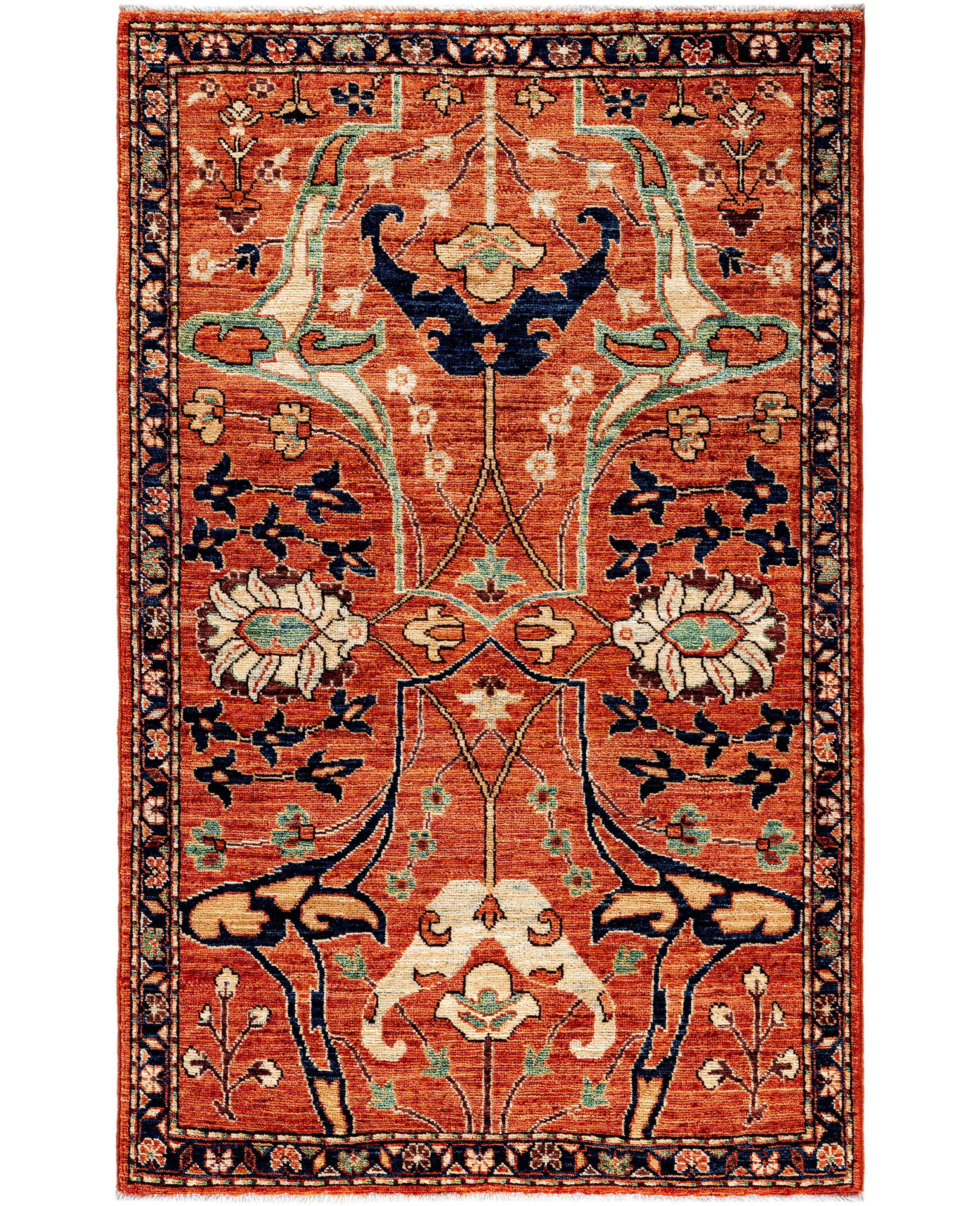 Traditional Tribal Serapi Wool Hand Knotted Red Area Rug 3' 1" x 4' 11"