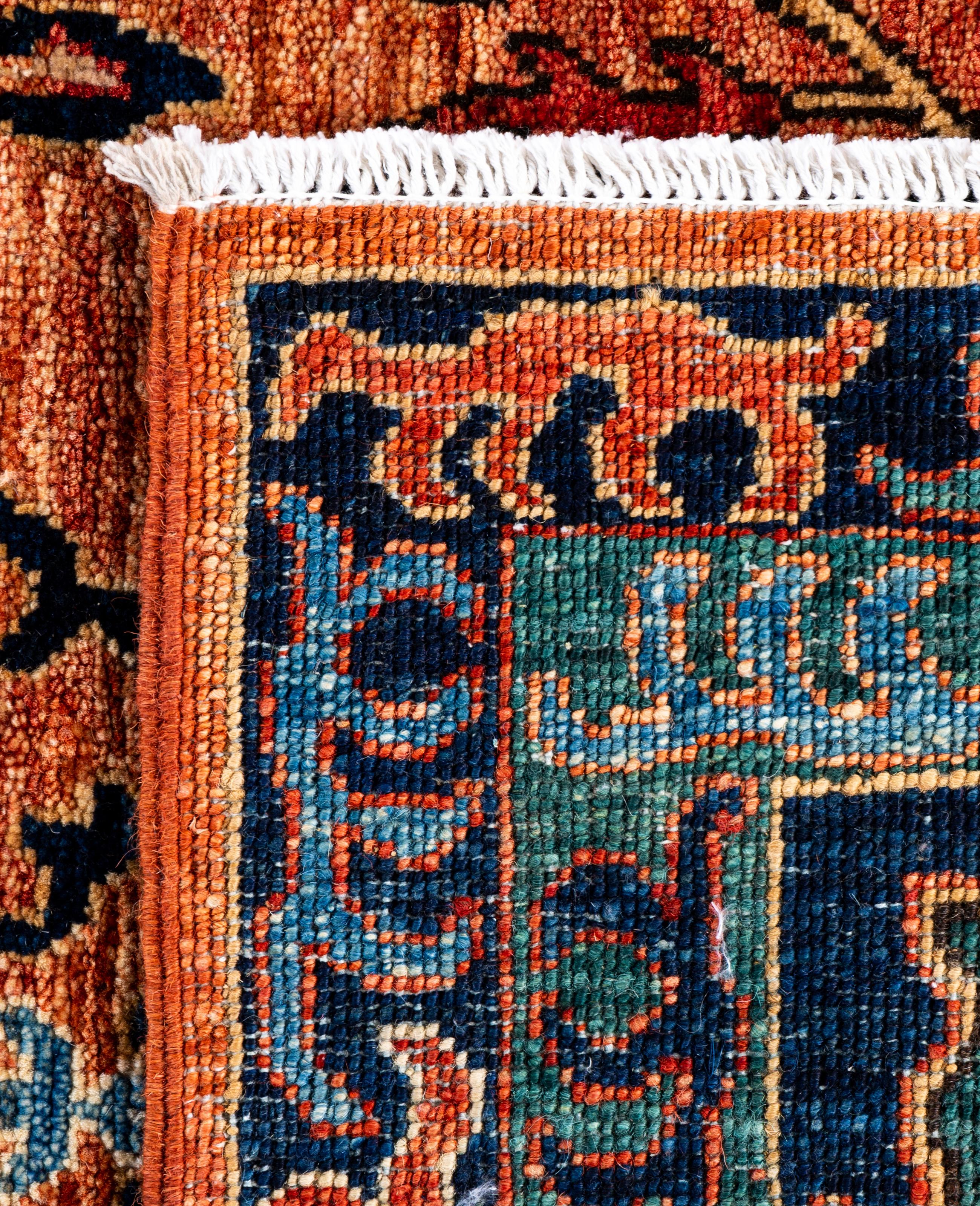 Tapis traditionnel tribal Serapi rouge noué à la main 3' 1