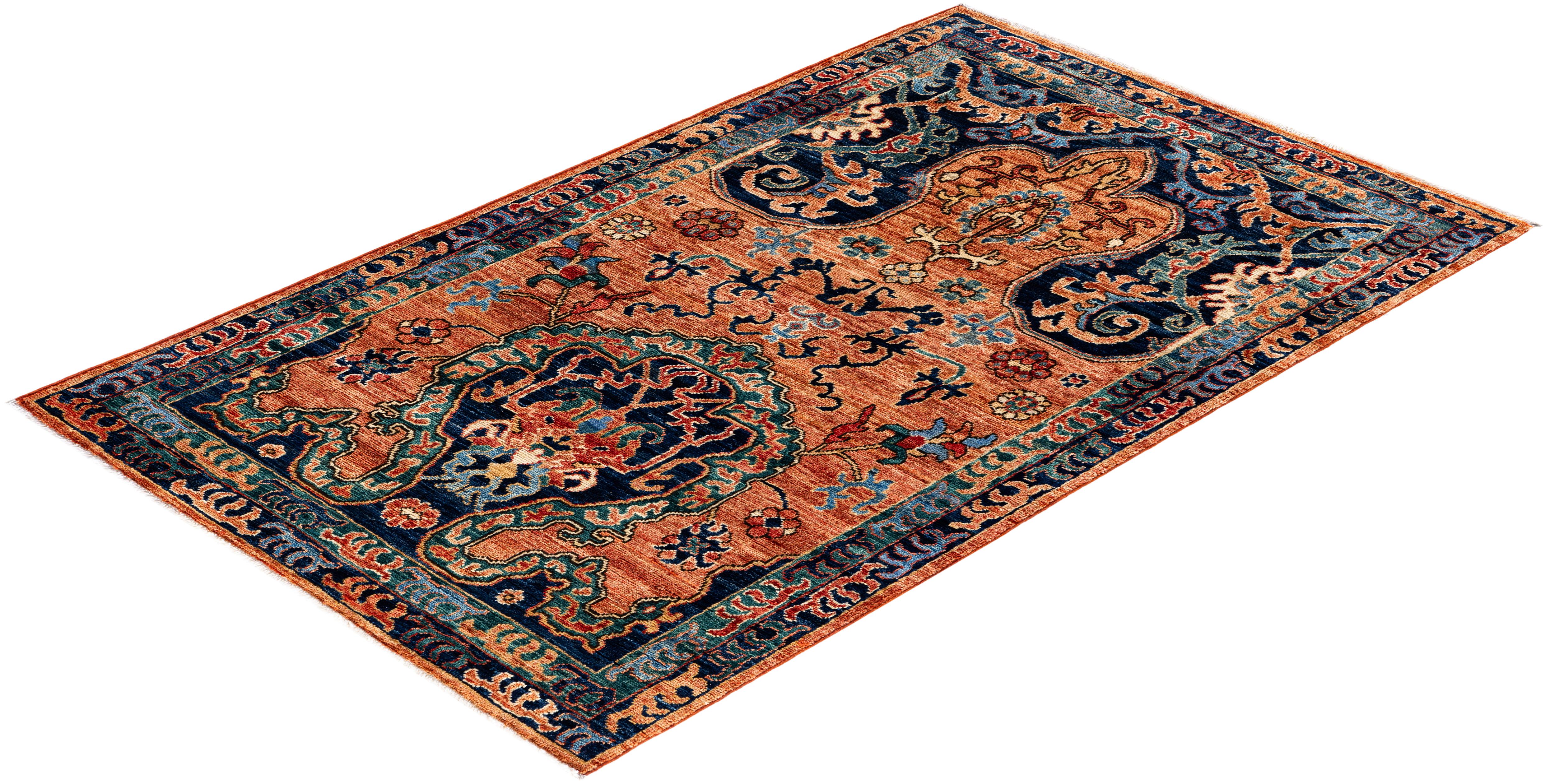 Tapis traditionnel tribal Serapi rouge noué à la main 3' 1