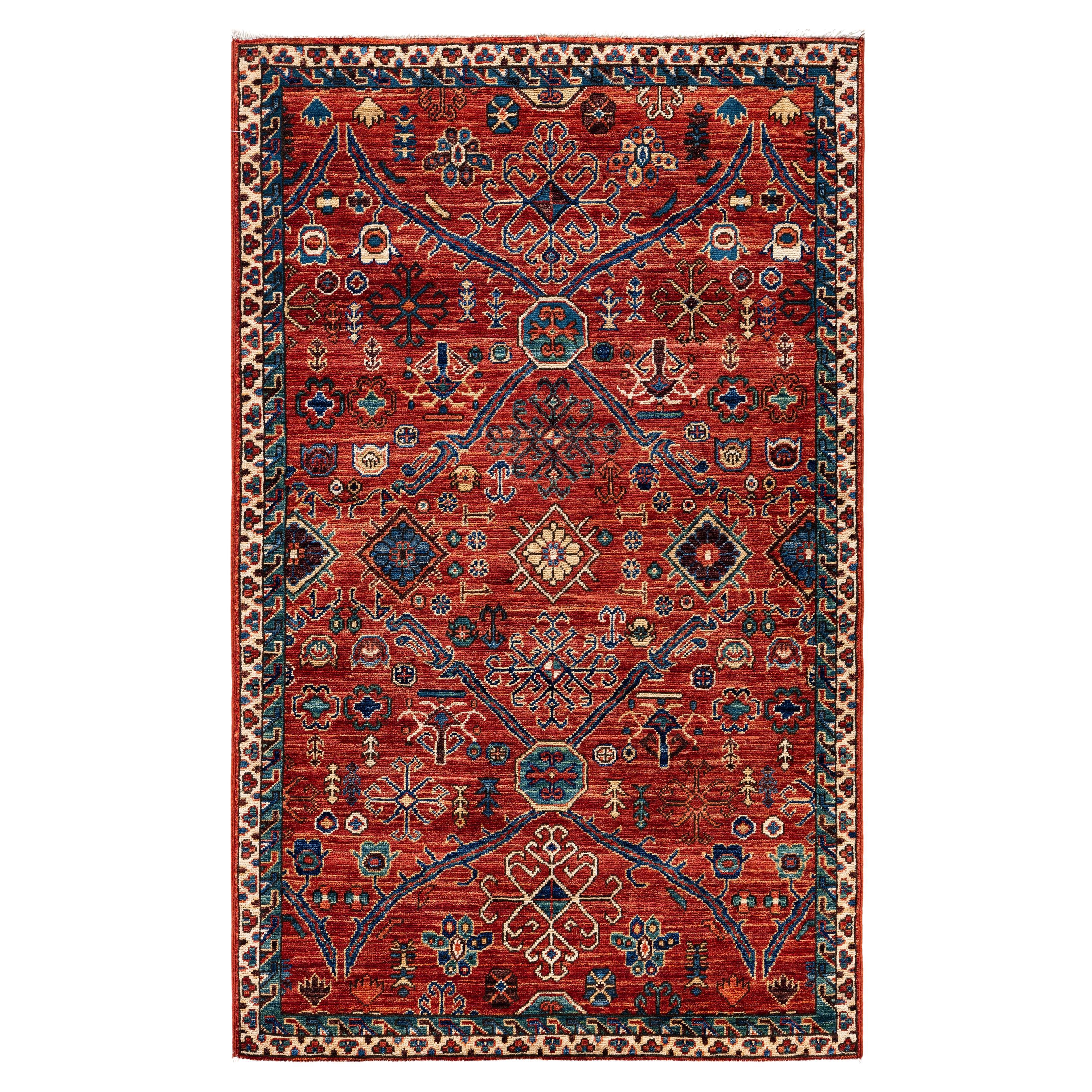 Traditional Tribal Serapi Wool Hand Knotted Red Area Rug 3' 1" x 5' 2"