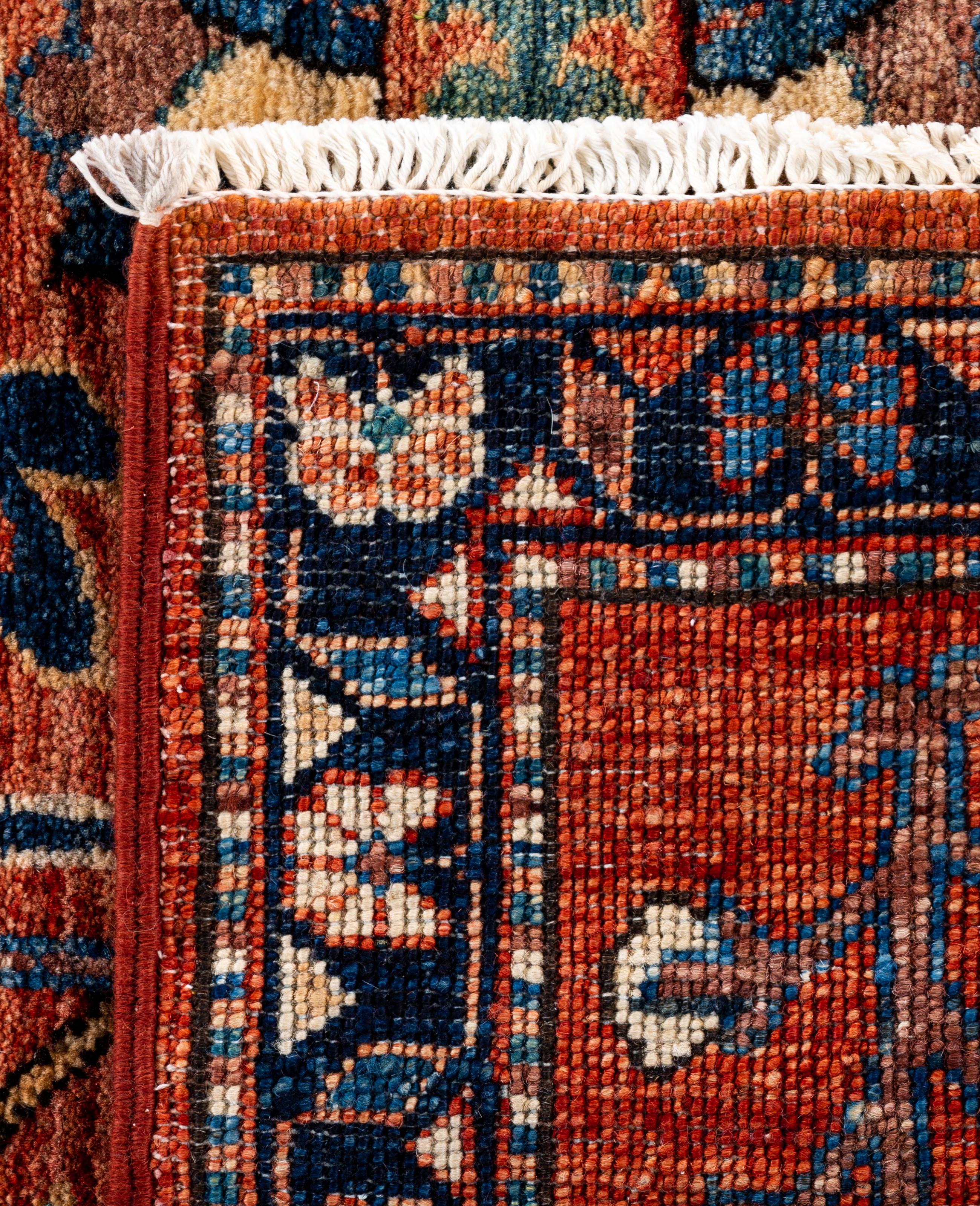 Traditioneller handgeknüpfter roter Serapi-Wollteppich mit Stammesmotiven aus Serapi 3' 3