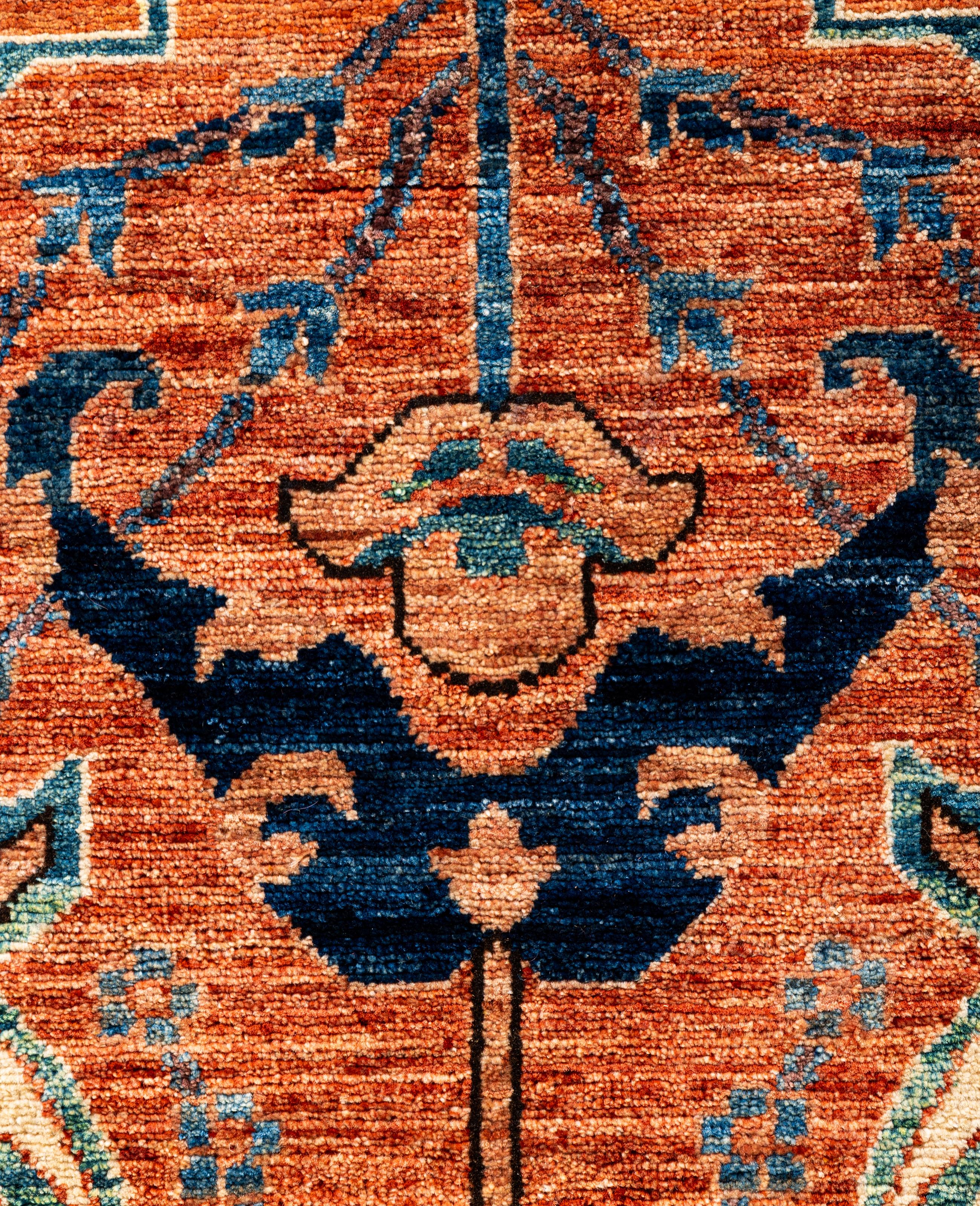 Traditioneller handgeknüpfter roter Serapi-Wollteppich mit Stammesmotiven aus Serapi 3' 3
