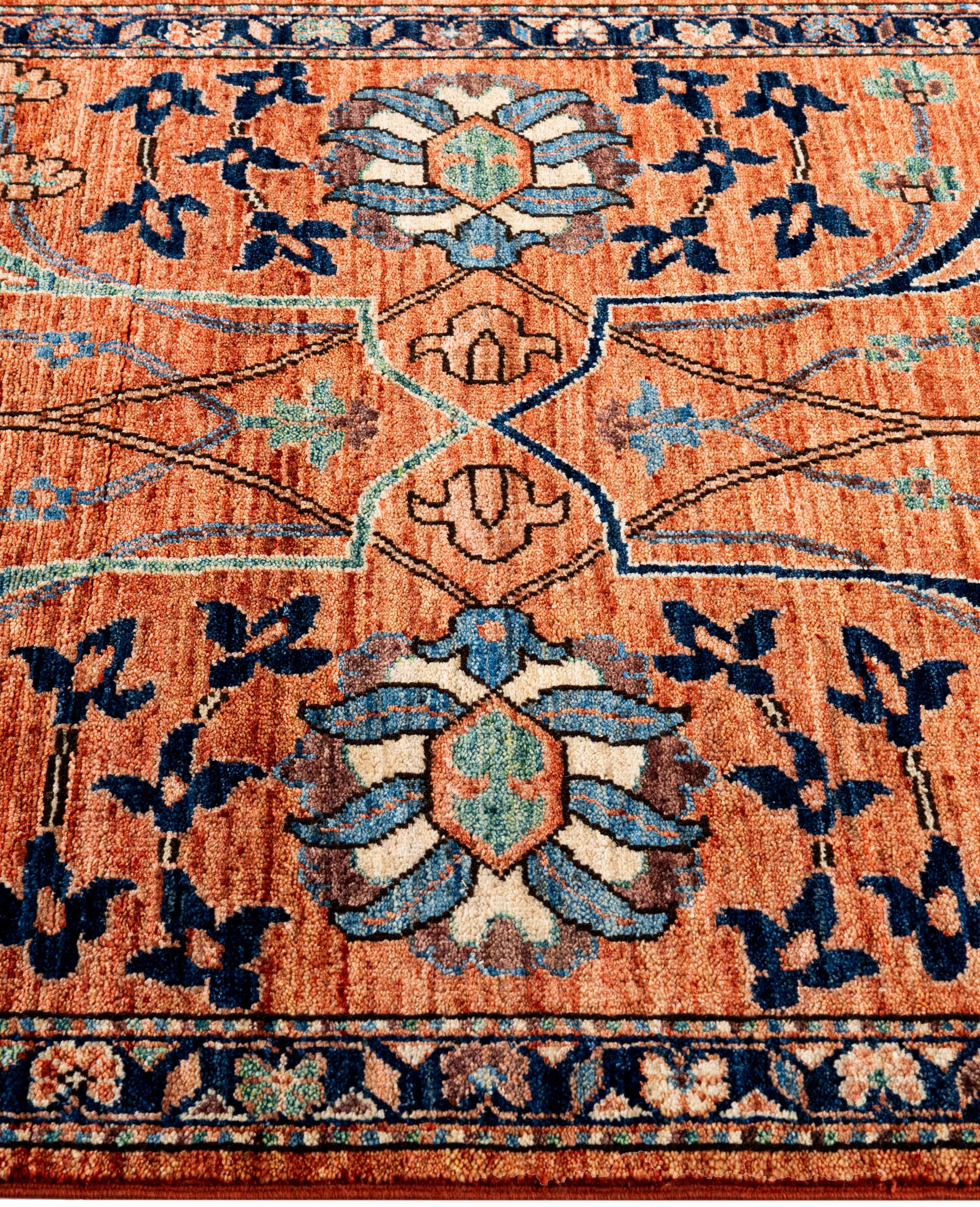 Traditioneller handgeknüpfter roter Serapi-Wollteppich mit Stammesmotiven aus Serapi 3' 3