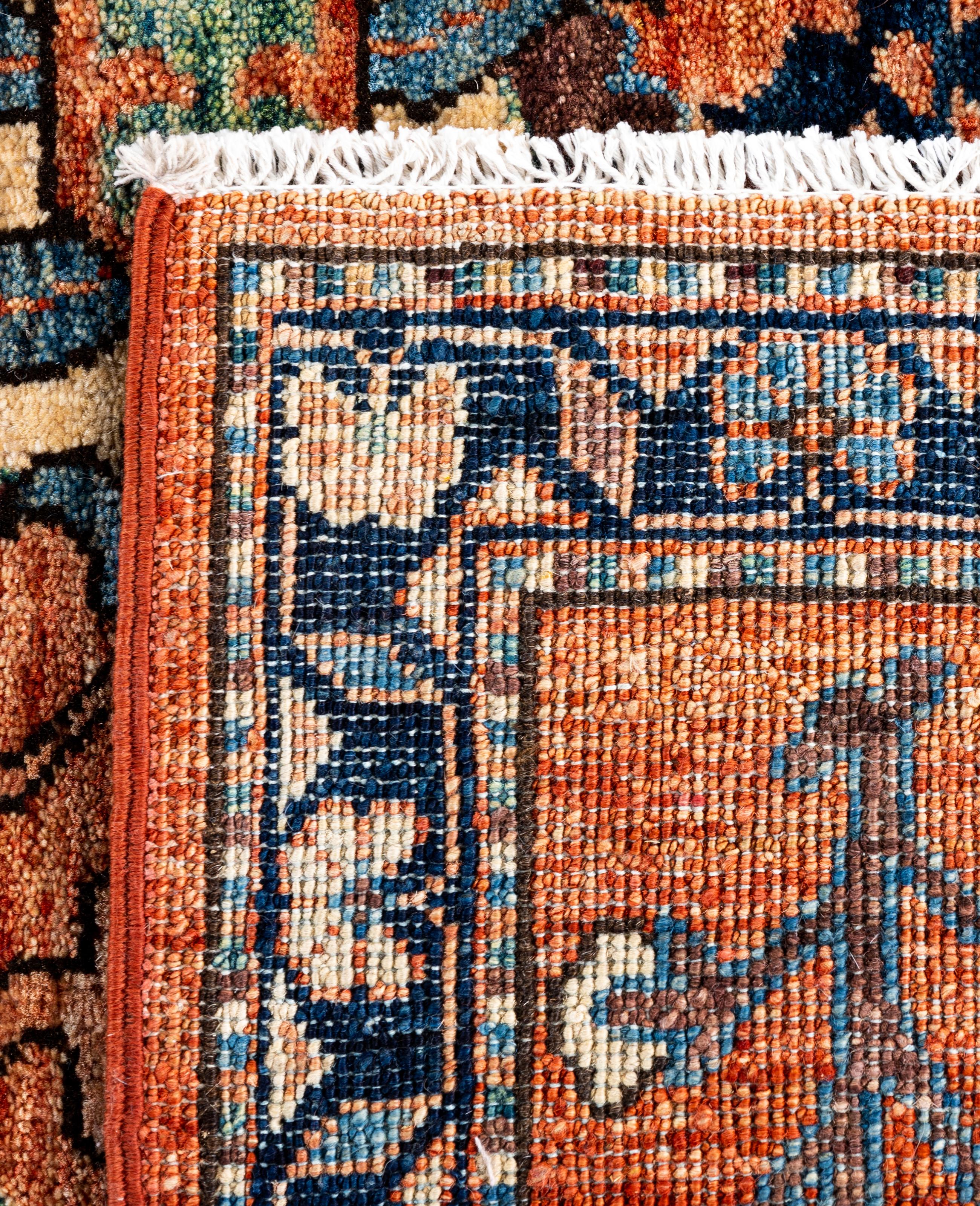 Traditioneller handgeknüpfter roter Serapi-Wollteppich mit Stammesmotiven aus Serapi 3' 3