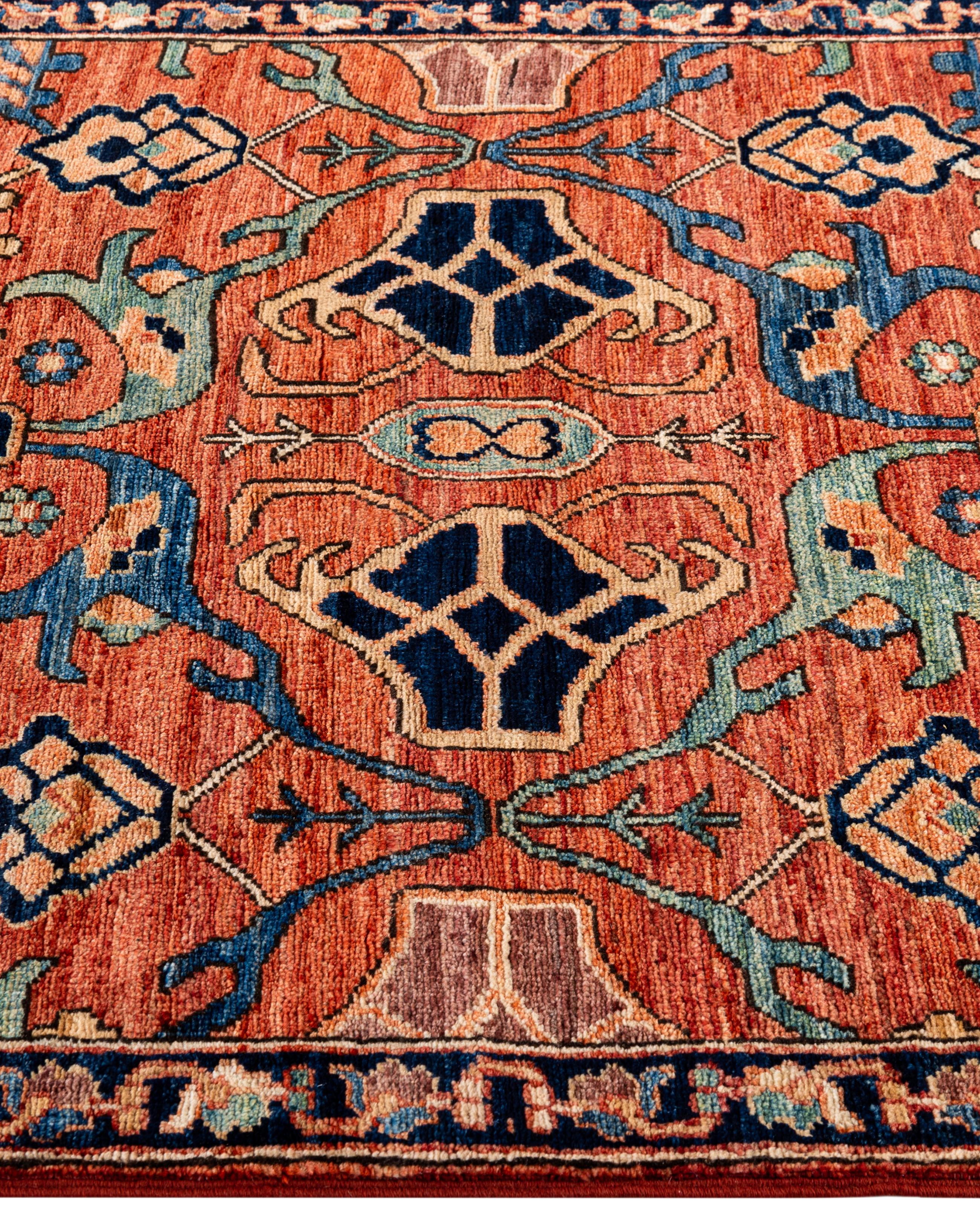 Alfombra Tribal Tradicional Serapi de Lana Anudada a Mano Roja 3' 3