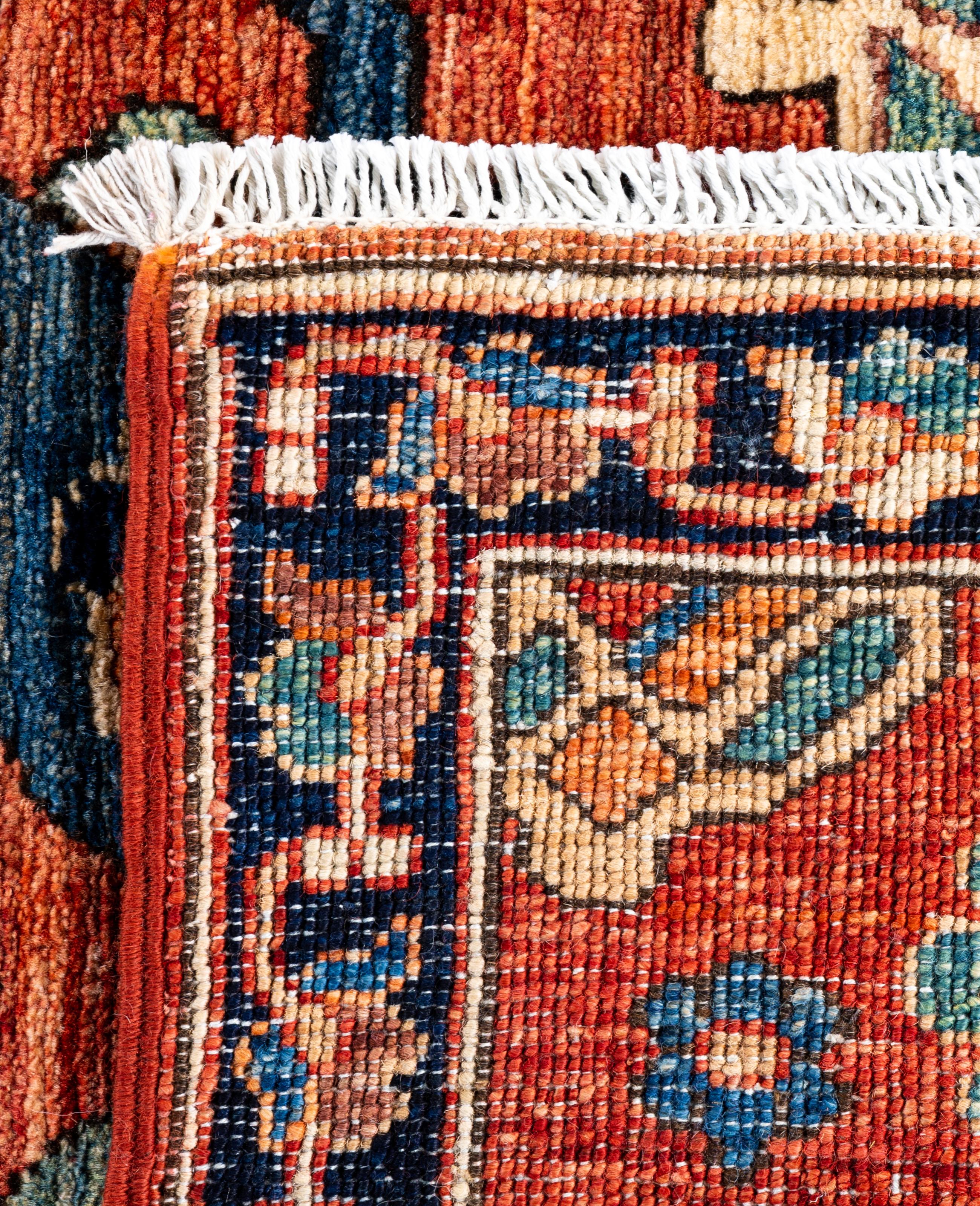 Alfombra Tribal Tradicional Serapi de Lana Anudada a Mano Roja 3' 3