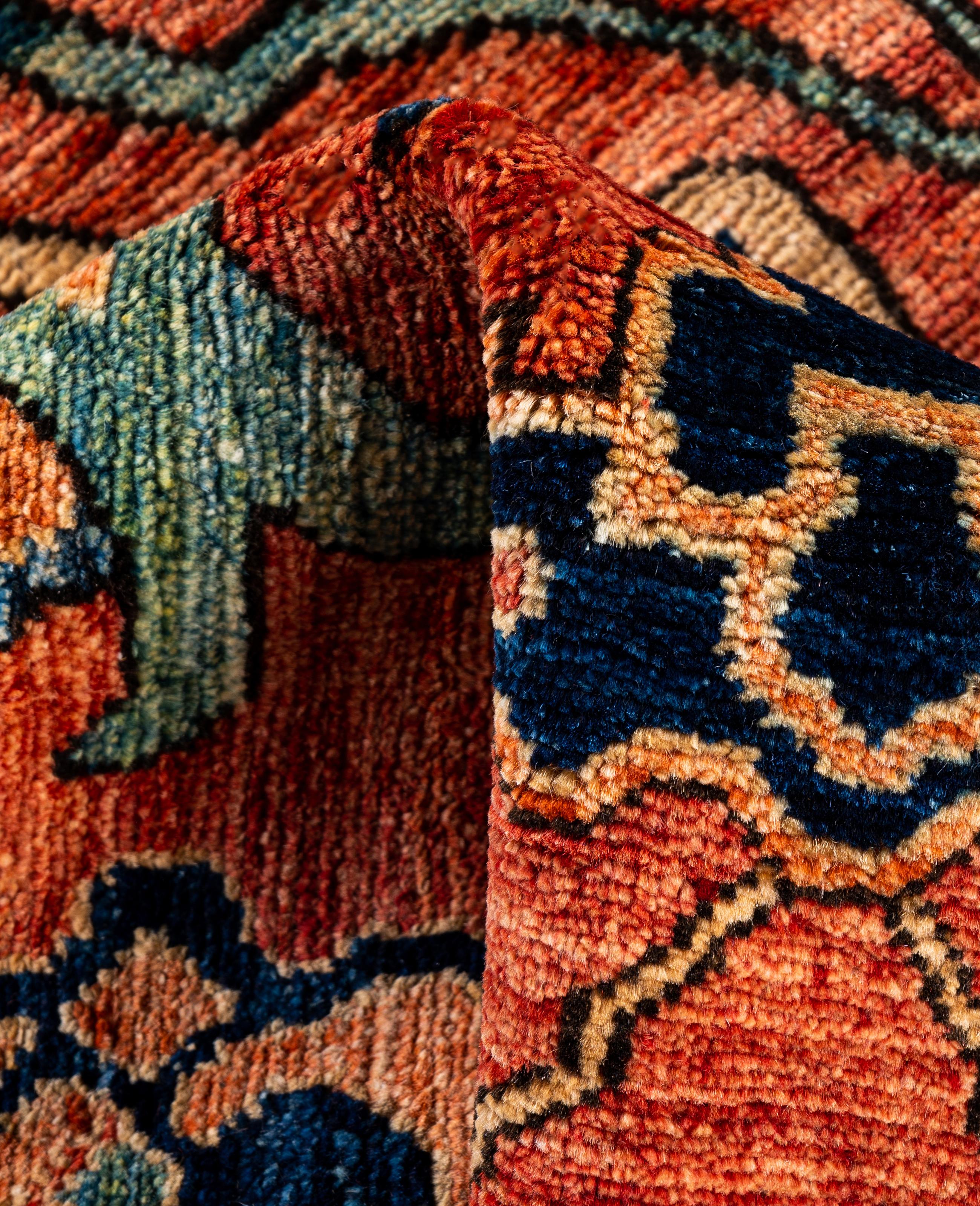 Alfombra Tribal Tradicional Serapi de Lana Anudada a Mano Roja 3' 3