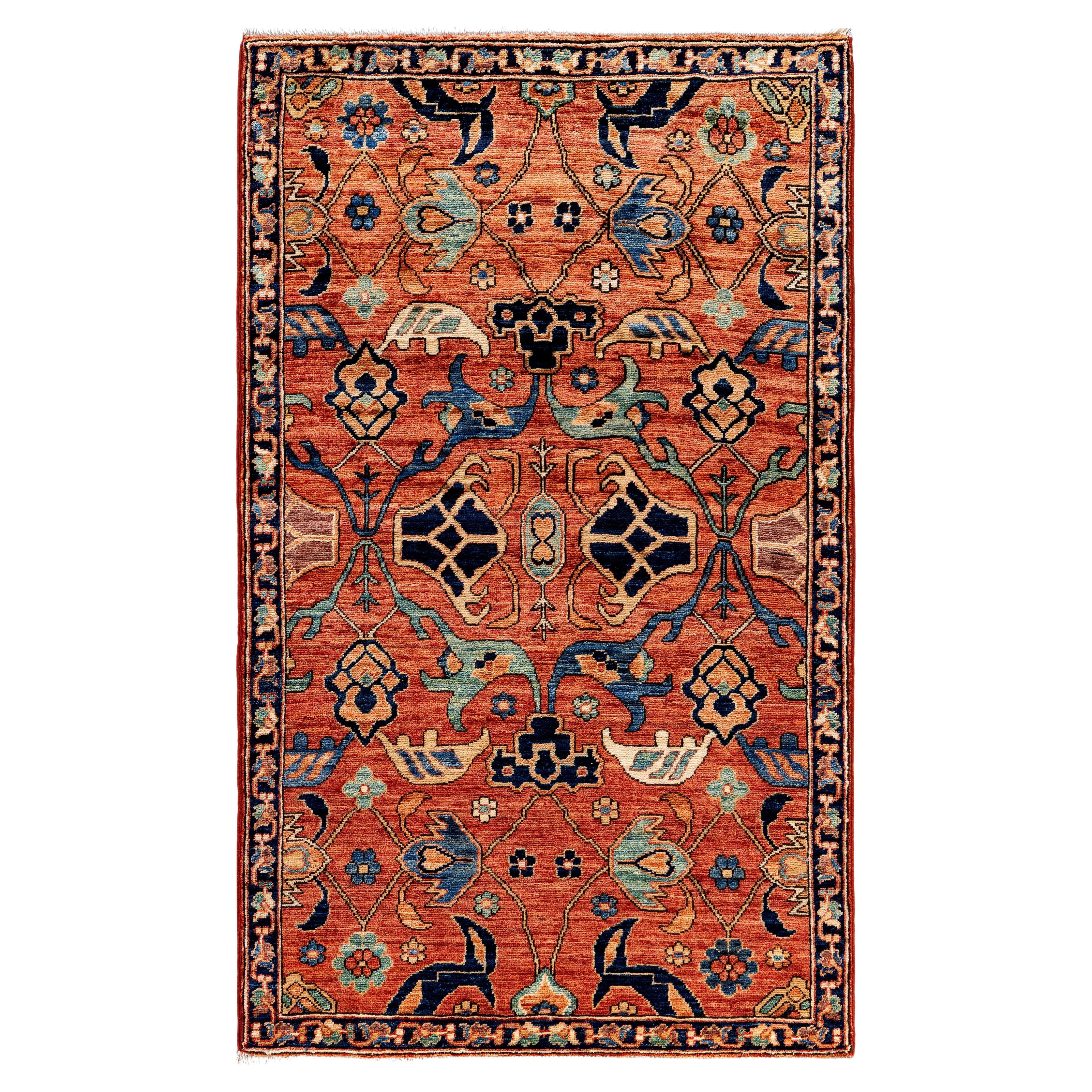 Tapis traditionnel tribal Serapi rouge noué à la main 3' 3" x 5' 4"