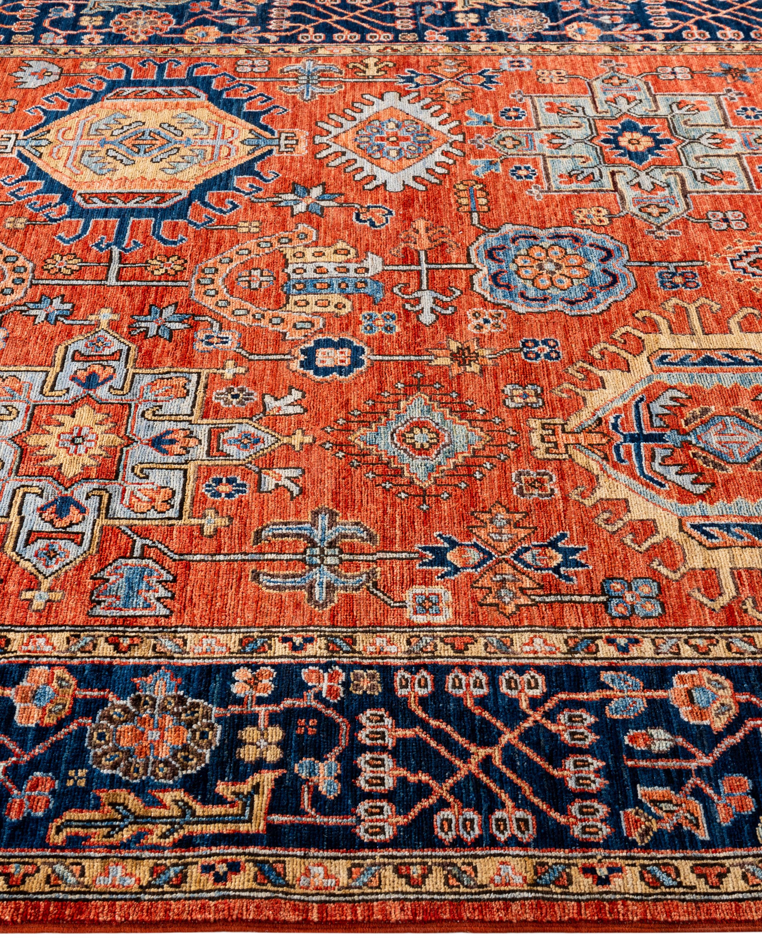 Hand-Knotted Traditional Tribal Serapi Wool Hand Knotted Red Area Rug 5' 11