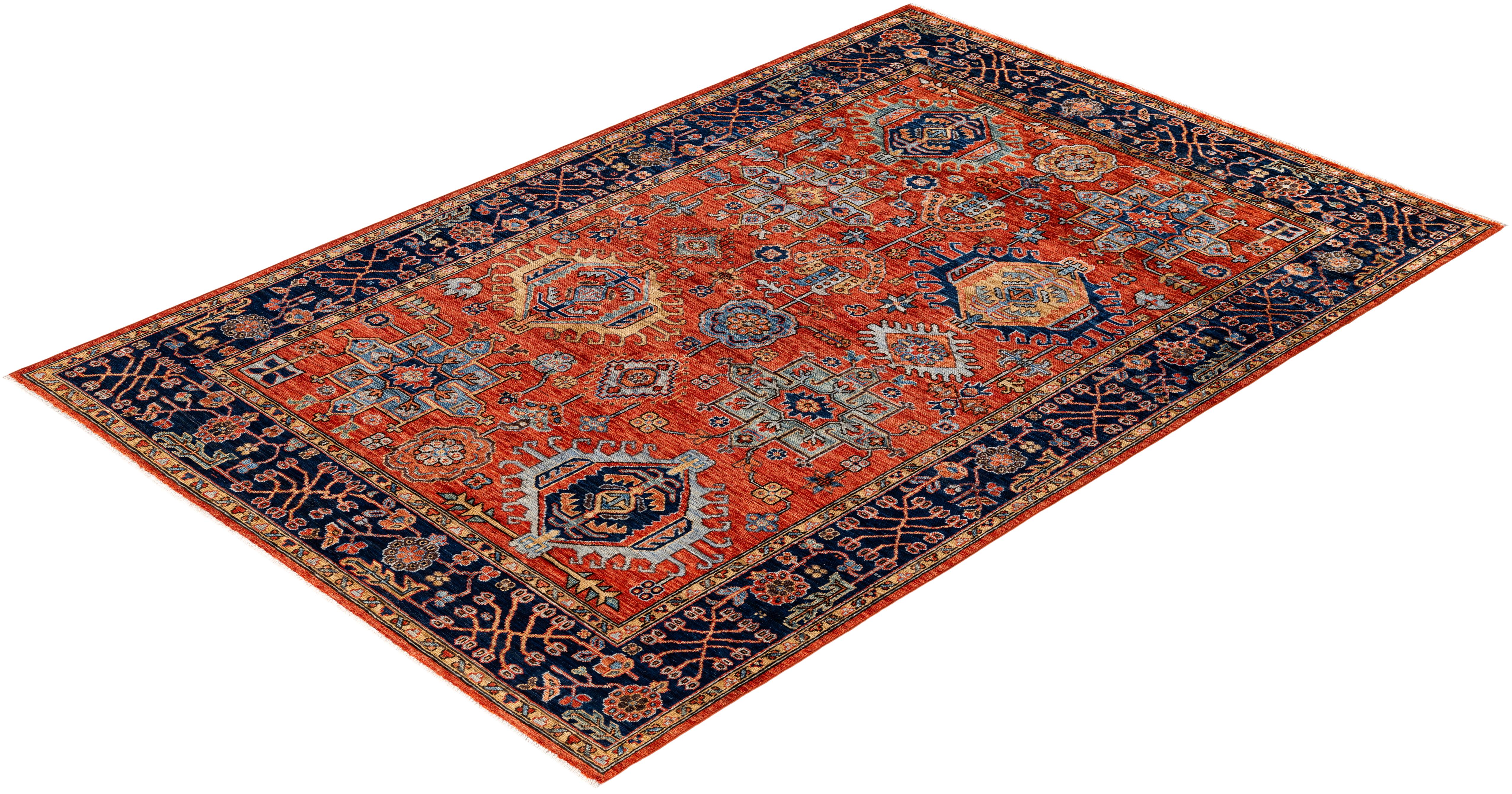 Traditional Tribal Serapi Wool Hand Knotted Red Area Rug 5' 11
