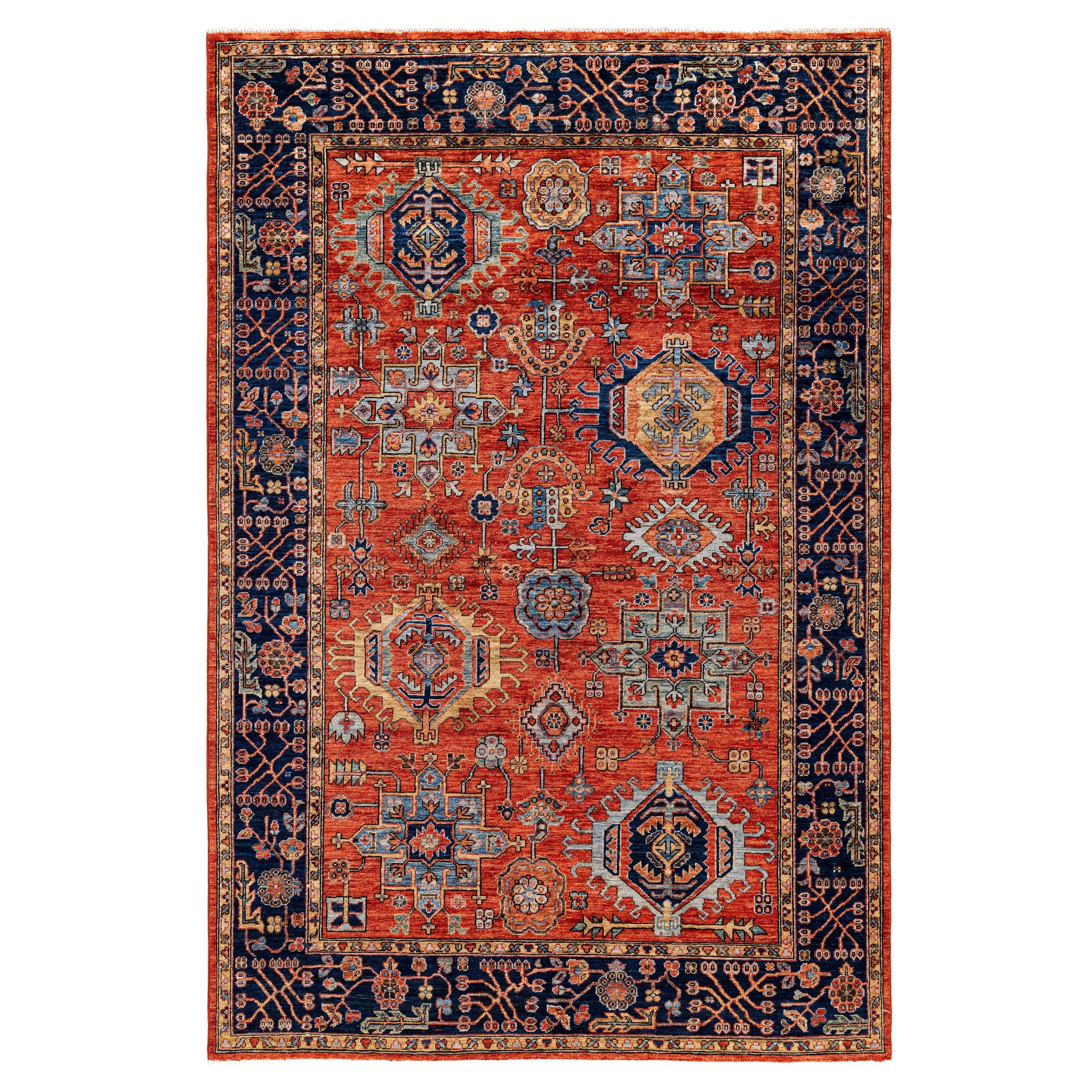 Traditional Tribal Serapi Wool Hand Knotted Red Area Rug 5' 11" x 8' 10" For Sale