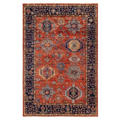 Tapis traditionnel tribal Serapi rouge noué à la main 5' 11" x 8' 10"