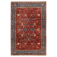 Tapis traditionnel tribal Serapi rouge noué à la main 6' 0" x 9' 0"