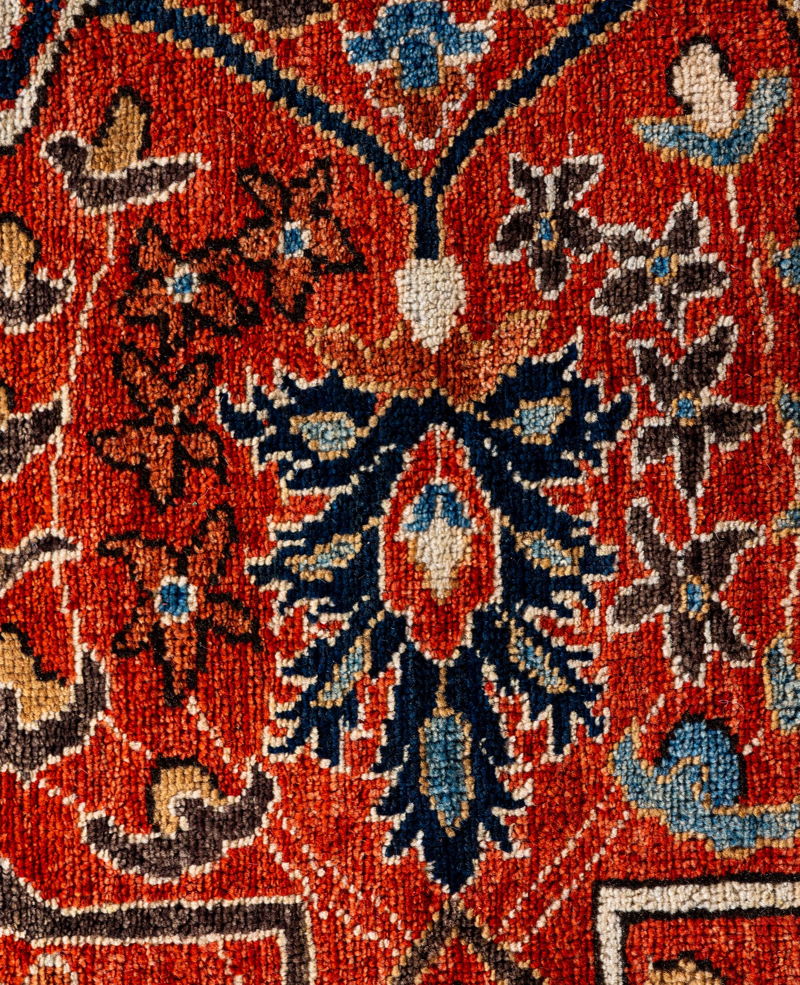 Pakistanais Tapis traditionnel tribal Serapi rouge noué à la main 8' 0