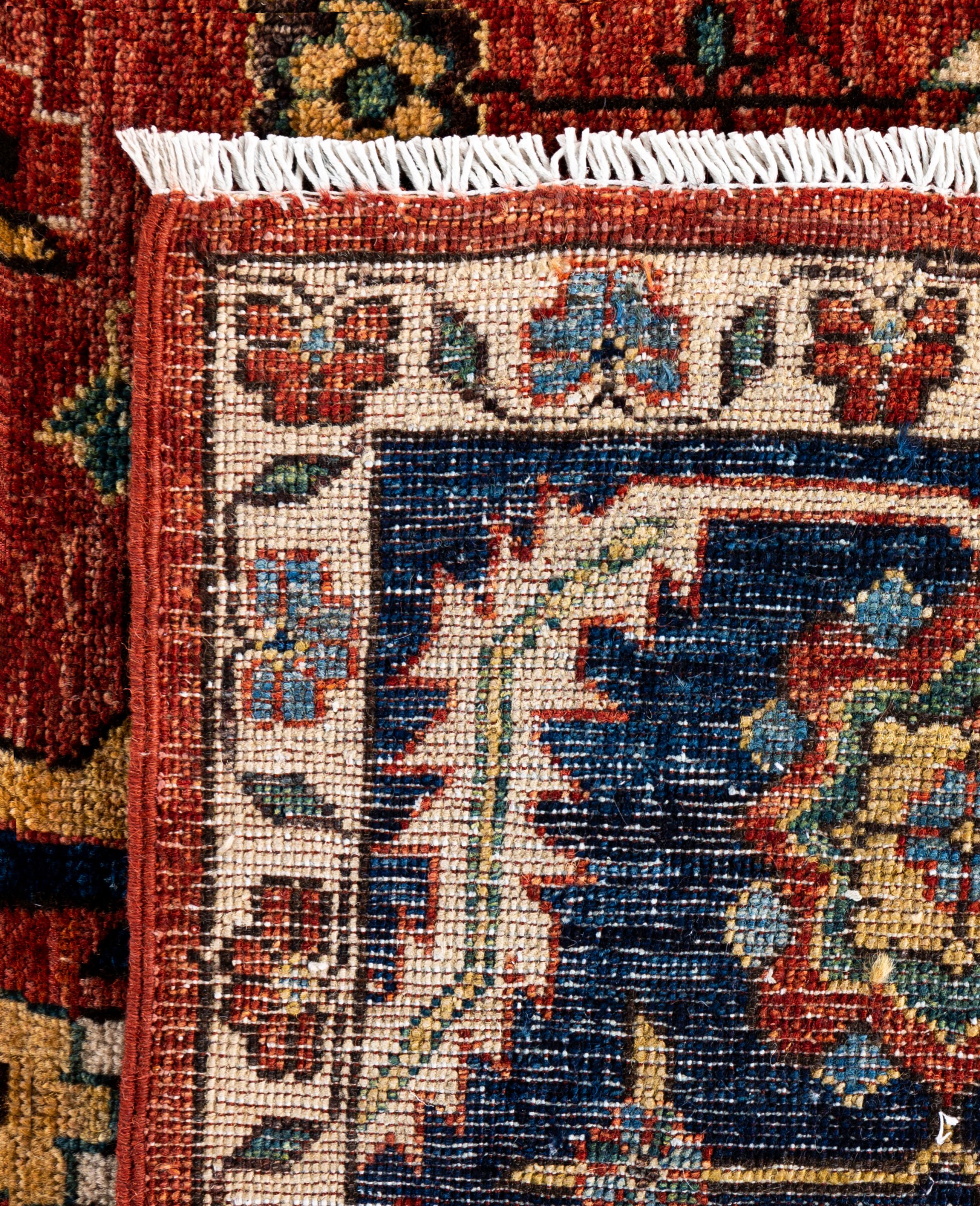 Tapis traditionnel tribal Serapi rouge noué à la main 8' 1