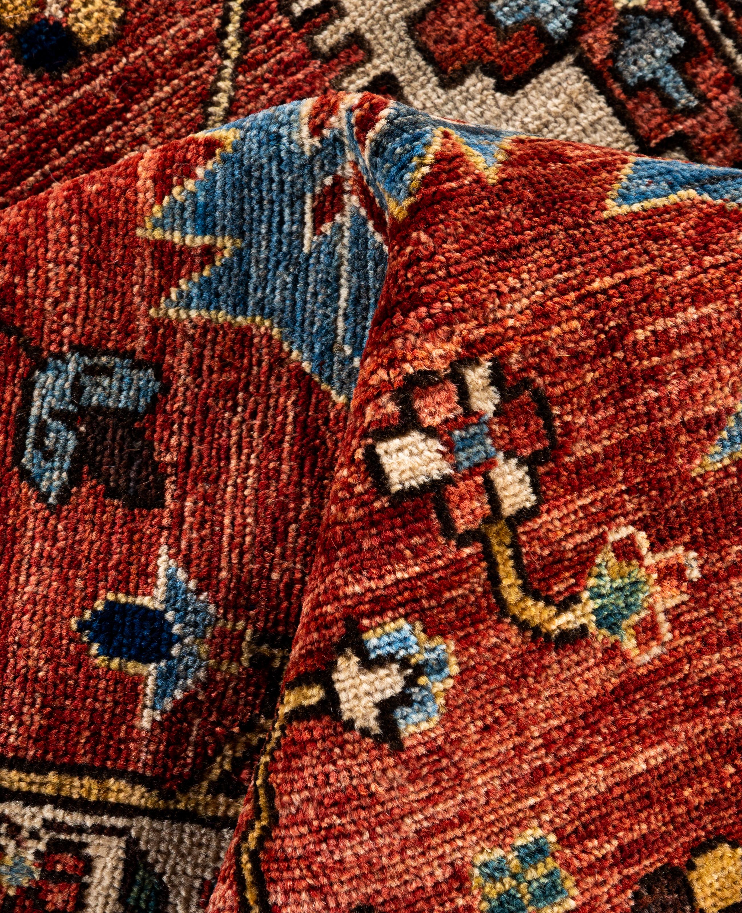 Laine Tapis traditionnel tribal Serapi rouge noué à la main 8' 1
