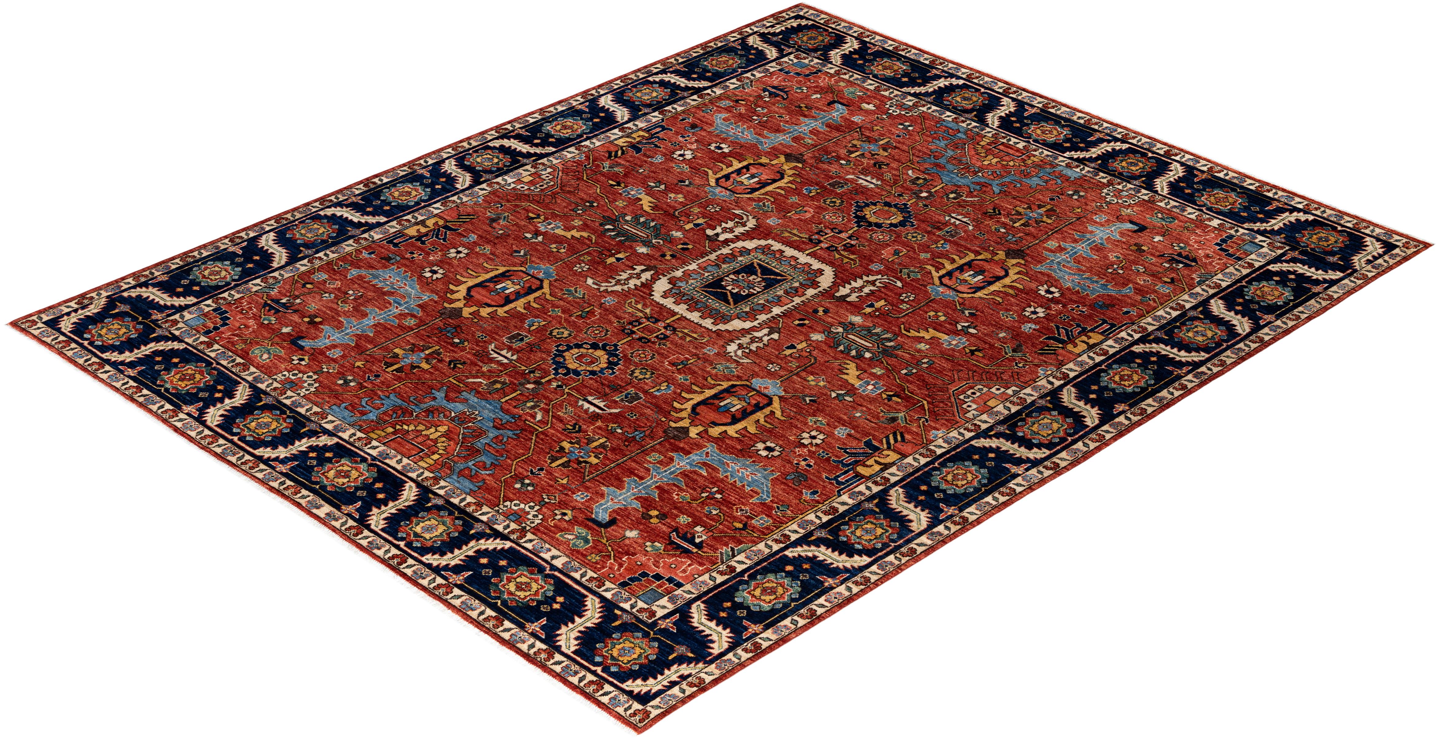 Tapis traditionnel tribal Serapi rouge noué à la main 8' 1