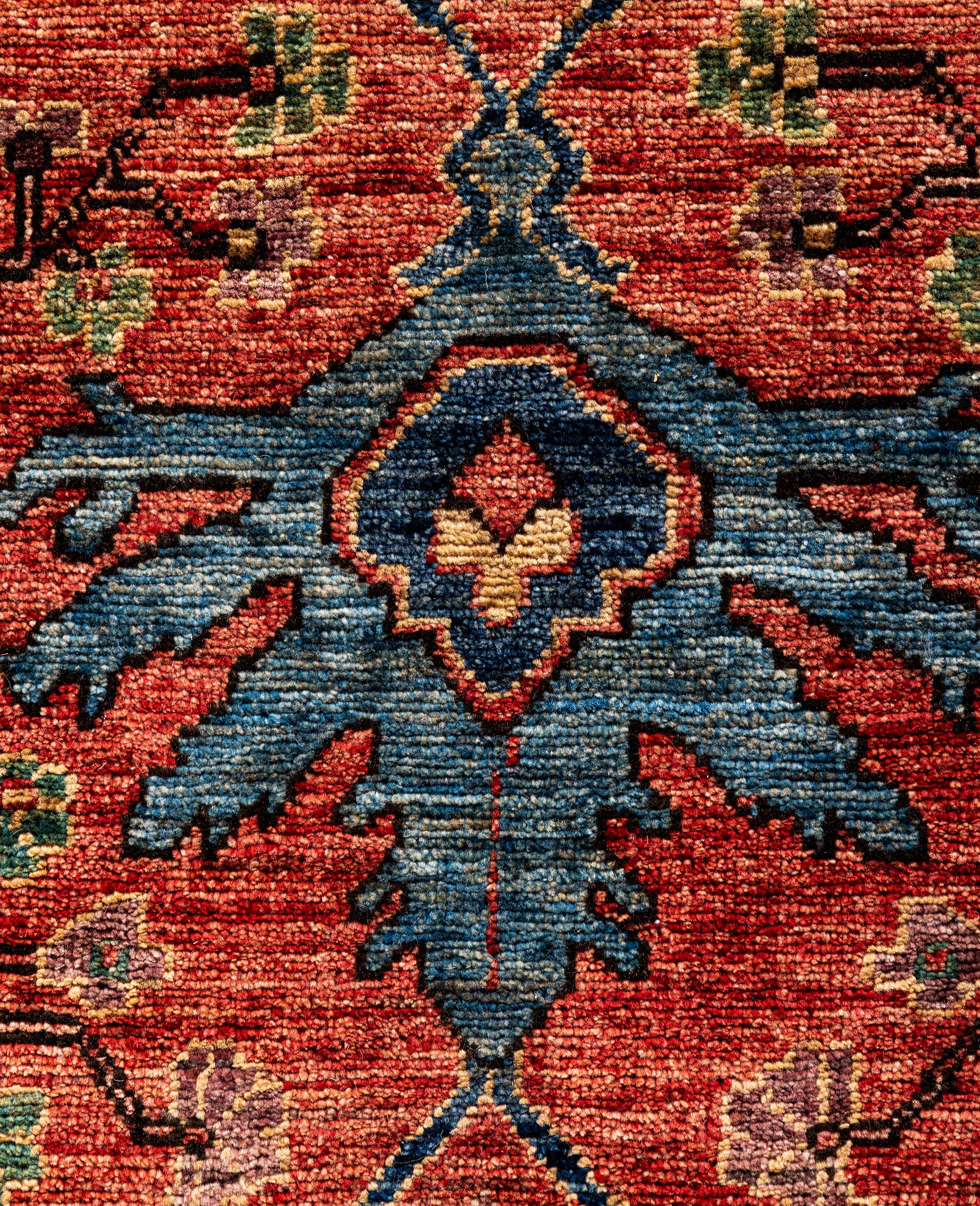 Alfombra Tribal Tradicional Serapi de Lana Anudada a Mano Roja 8' 10