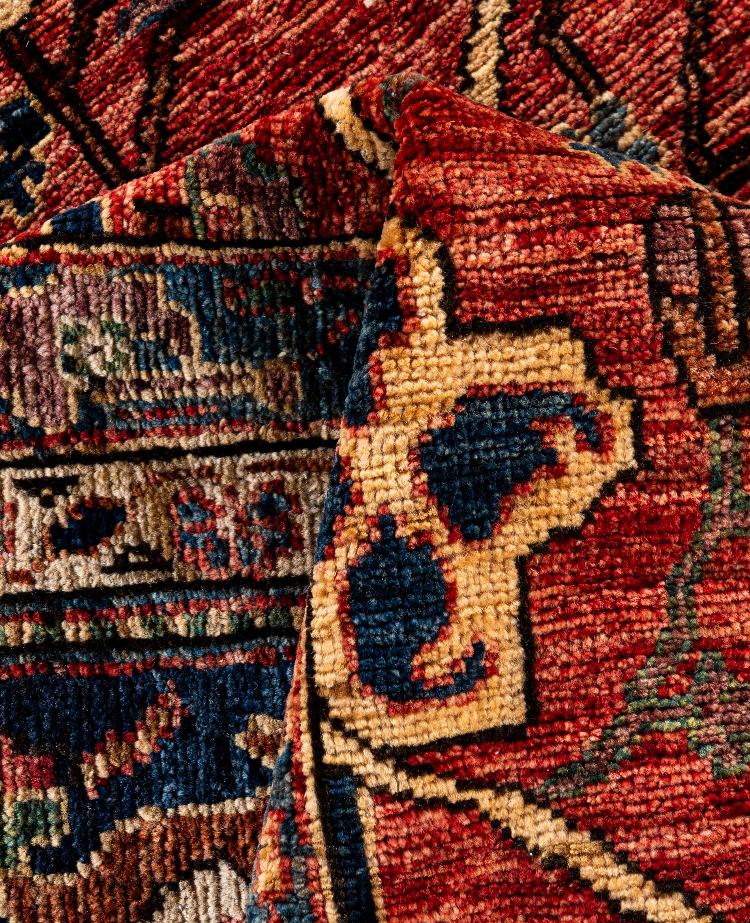 Alfombra Tribal Tradicional Serapi de Lana Anudada a Mano Roja 8' 10