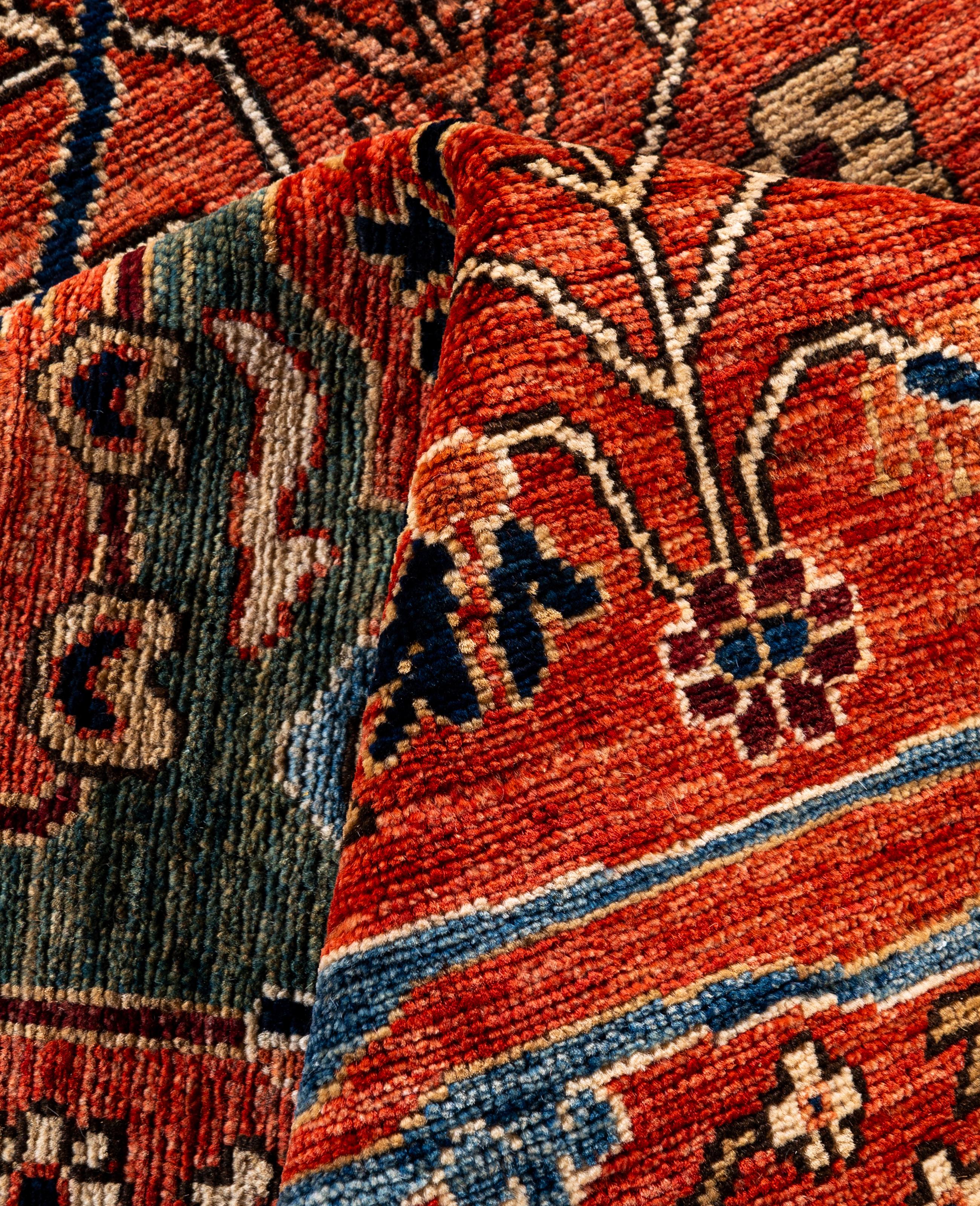 Laine Tapis traditionnel tribal Serapi rouge noué à la main 8' 10