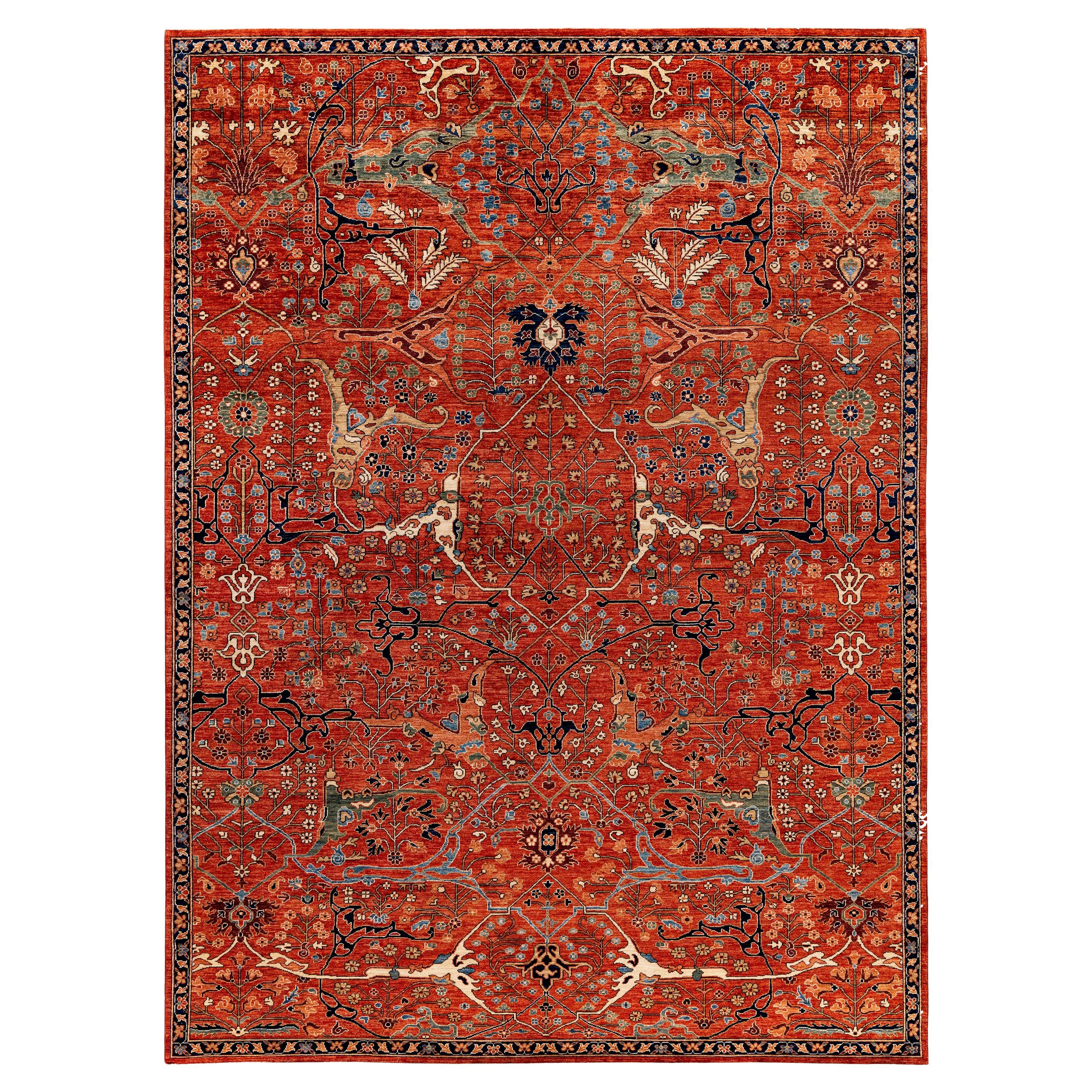 Tapis traditionnel tribal Serapi rouge noué à la main 8' 10" x 12' 0"