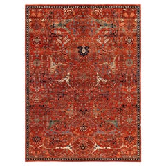 Tapis traditionnel tribal Serapi rouge noué à la main 8' 10" x 12' 0"